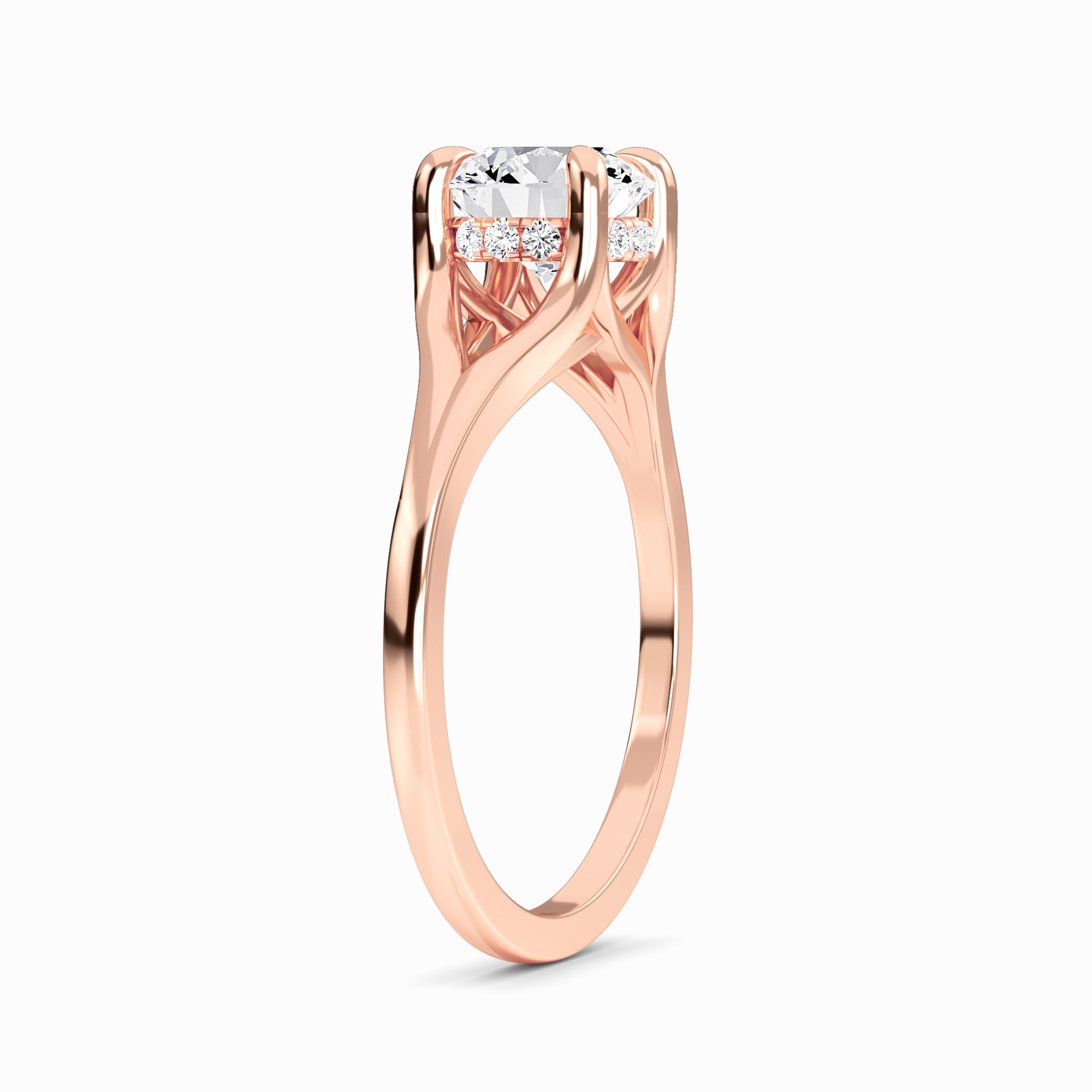 White Diamond Split Shank Hidden Halo Engagement Ring - Ilana