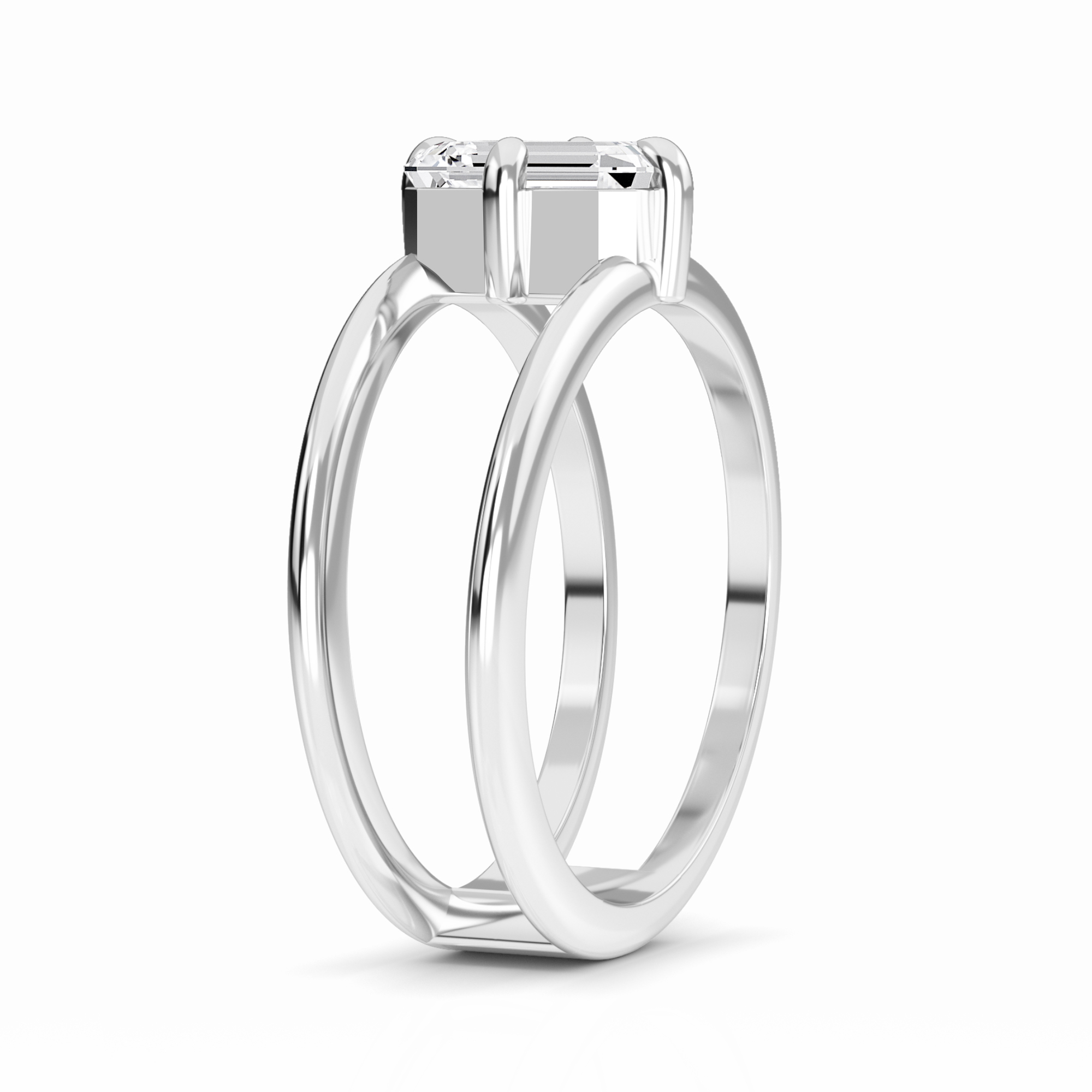 White Diamond Modern Open-Shank Solitaire Engagement Ring - Ruyue