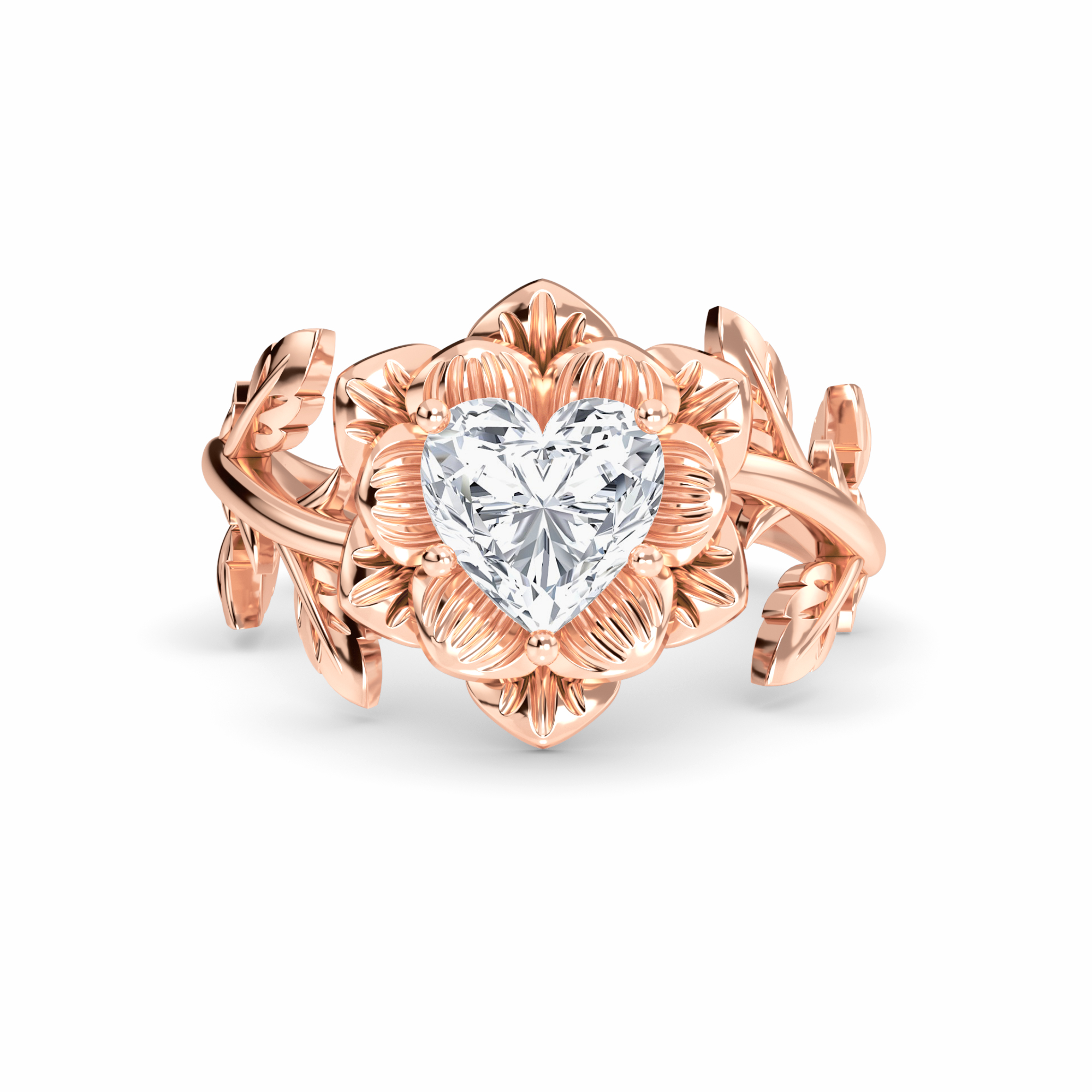 White Diamond Vintage Floral Engagement Ring - Tianyu