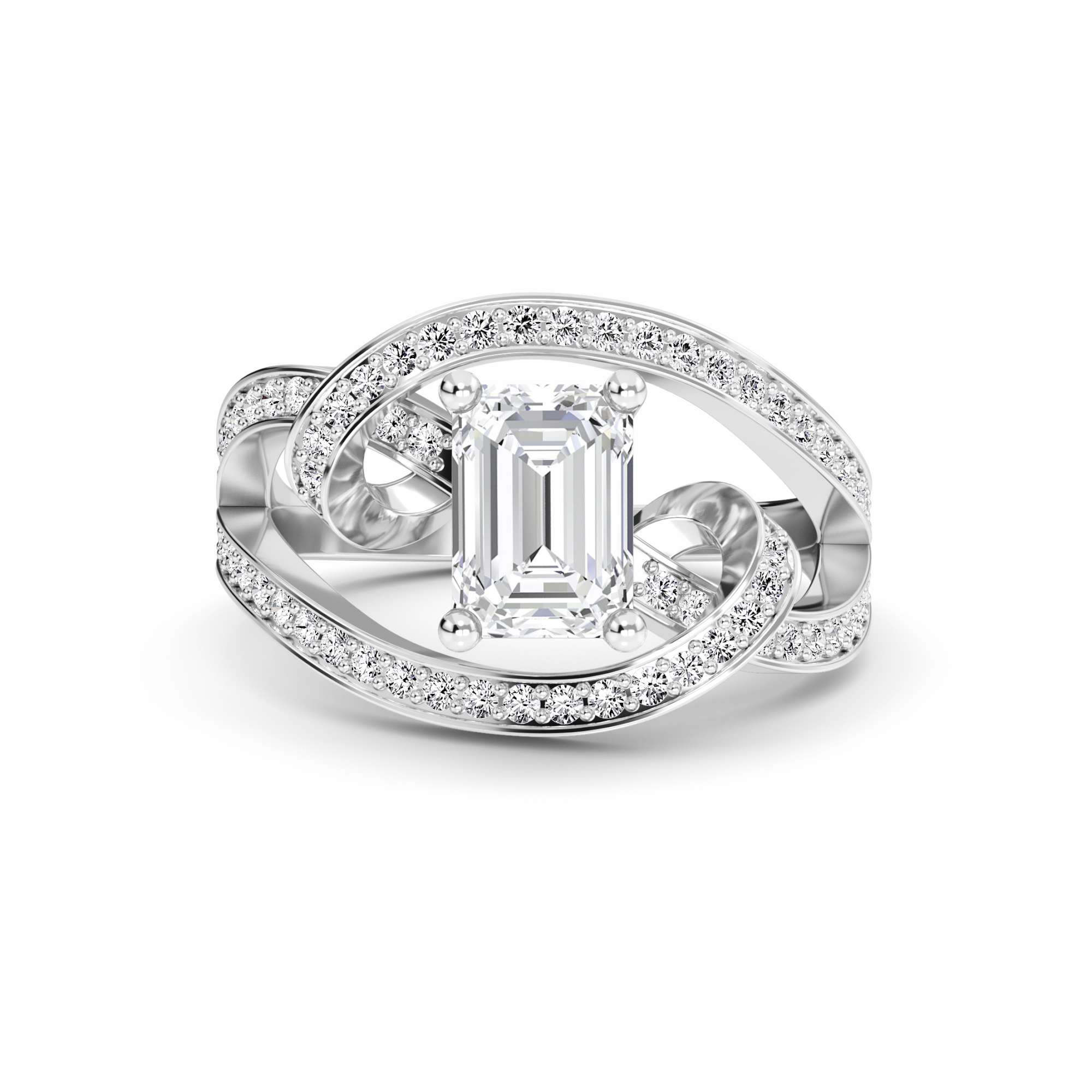 White Diamond Artistic Twist Crossover Engagement Ring - Hailey