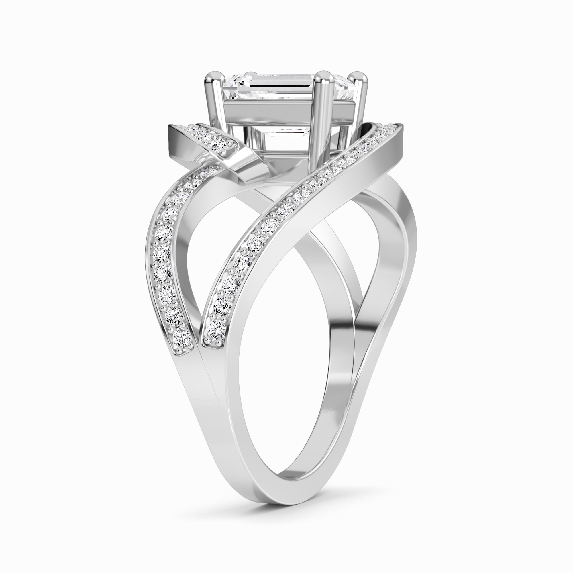 White Diamond Artistic Twist Crossover Engagement Ring - Hailey