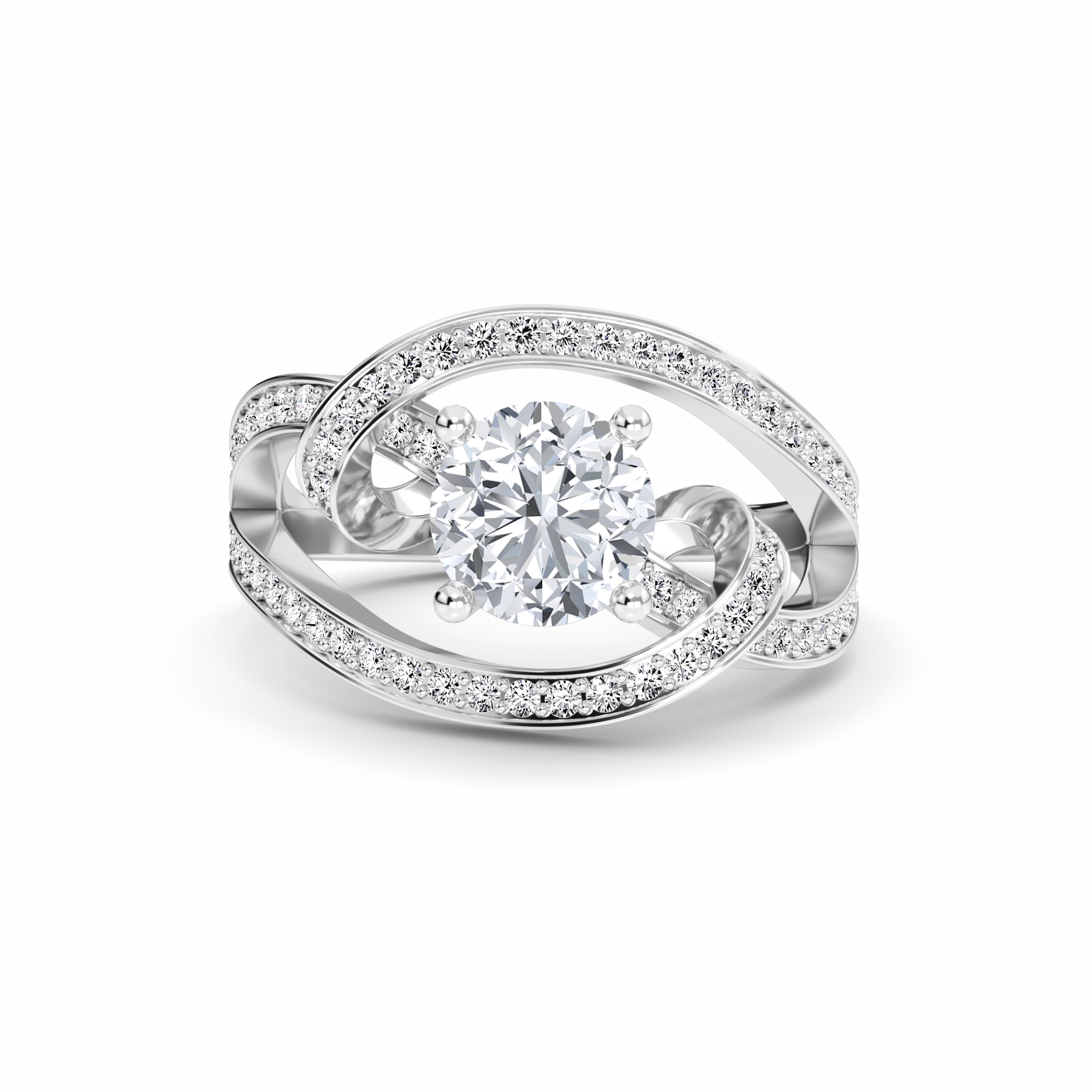 White Diamond Artistic Twist Crossover Engagement Ring - Hailey