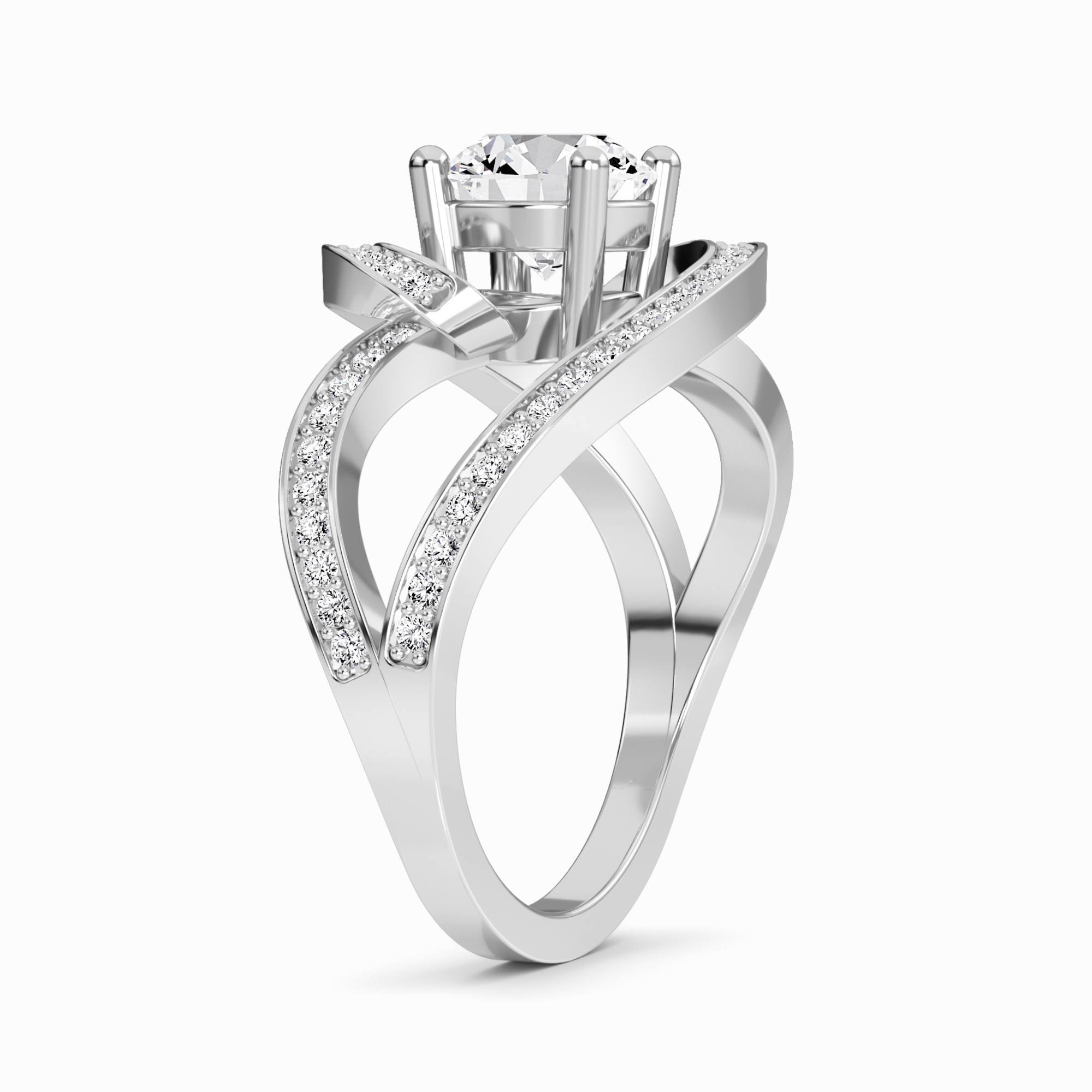 White Diamond Artistic Twist Crossover Engagement Ring - Hailey