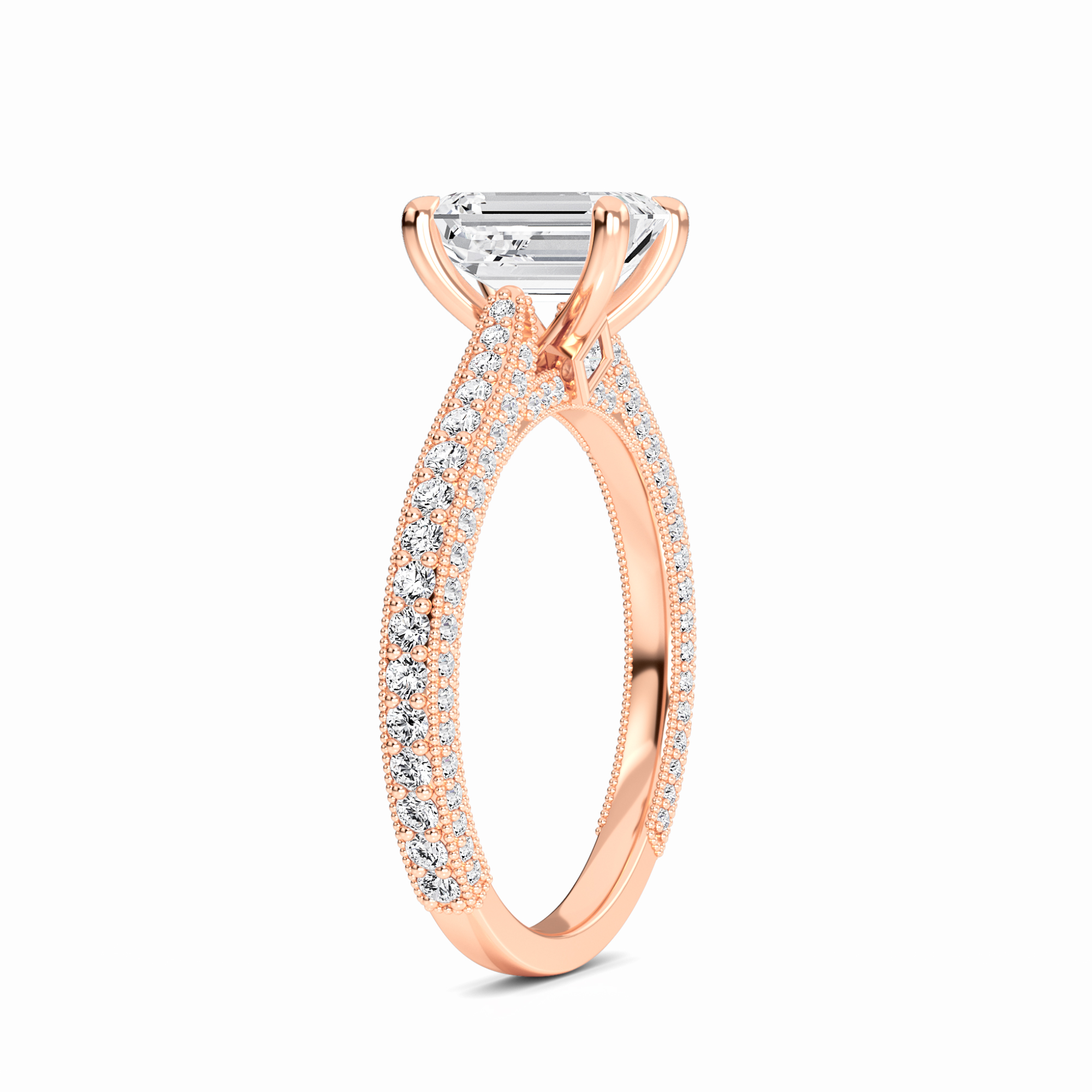 White Diamond Delicate Pave Band Solitaire Engagement Ring - Madelyn