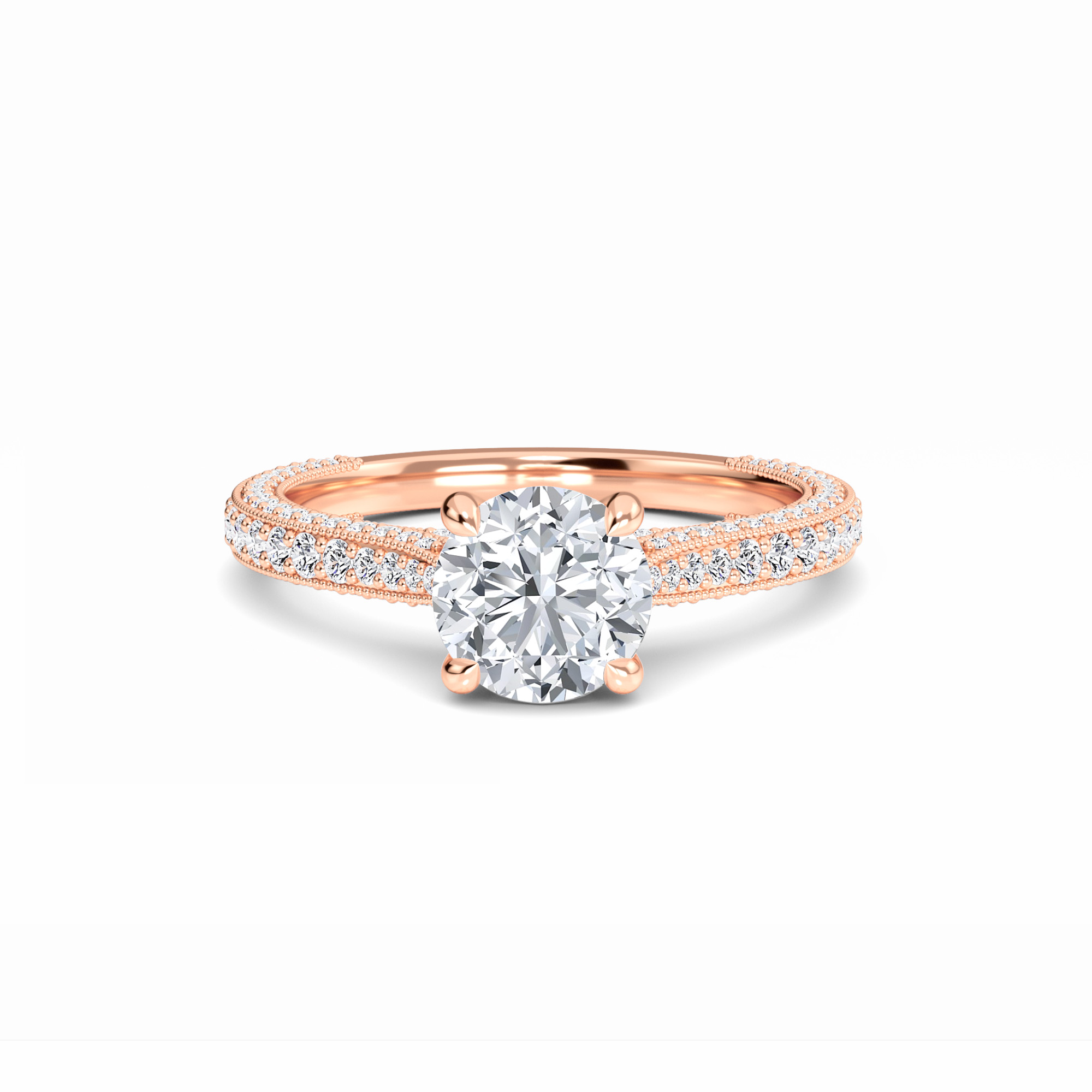 White Diamond Delicate Pave Band Solitaire Engagement Ring - Madelyn