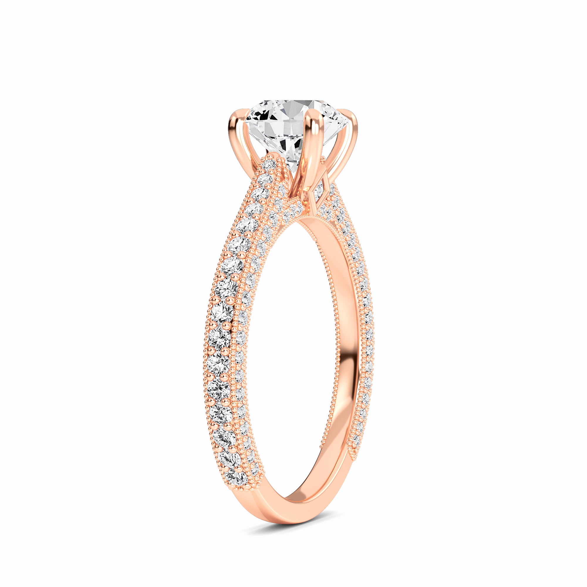 White Diamond Delicate Pave Band Solitaire Engagement Ring - Madelyn