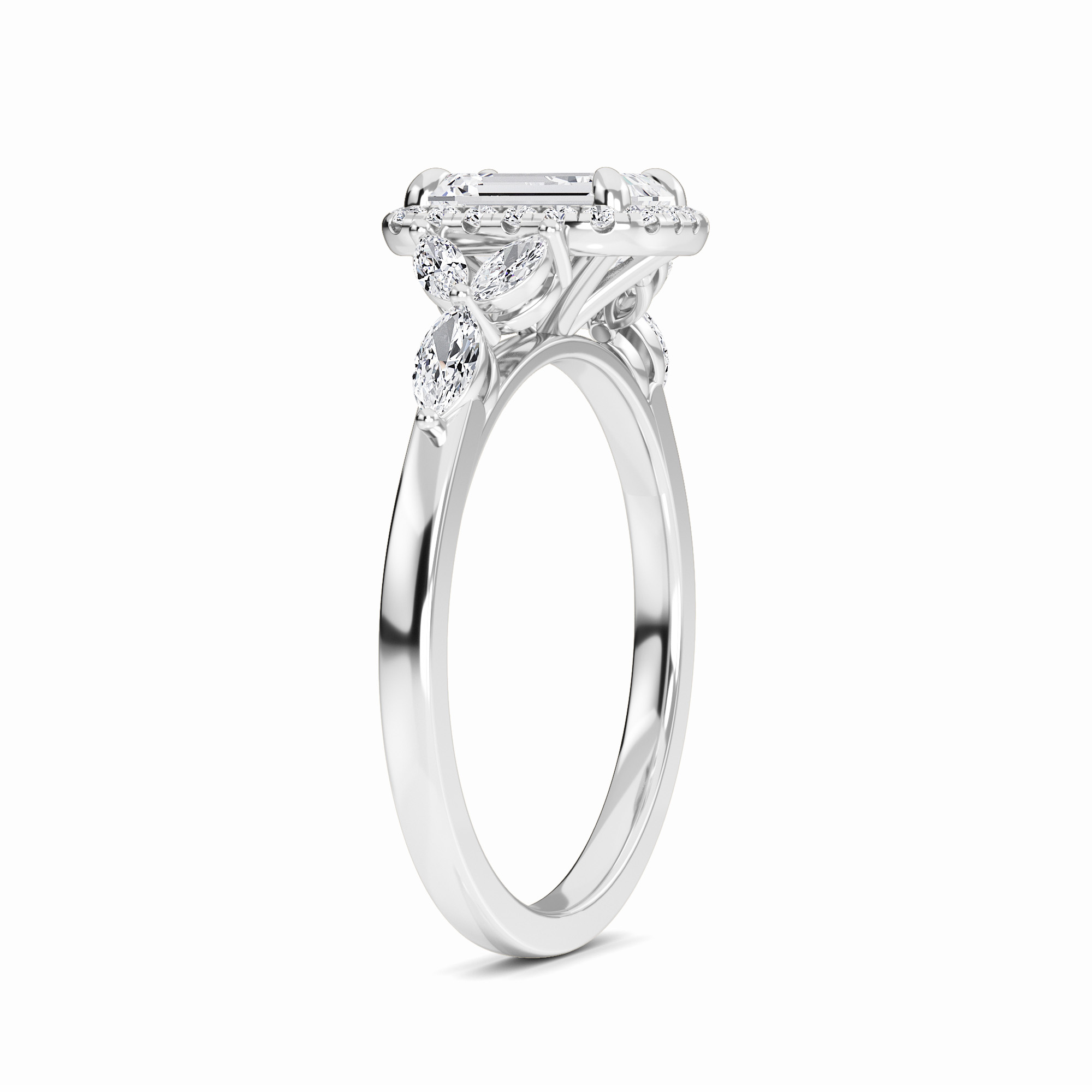 White Diamond Unique Marquise Accent Halo Engagement Ring - Arianna