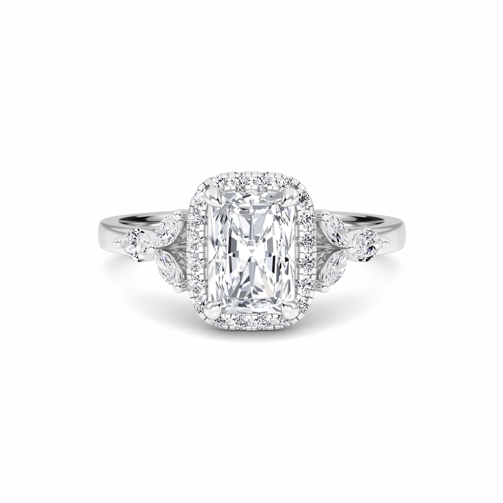 White Diamond Unique Marquise Accent Halo Engagement Ring - Arianna