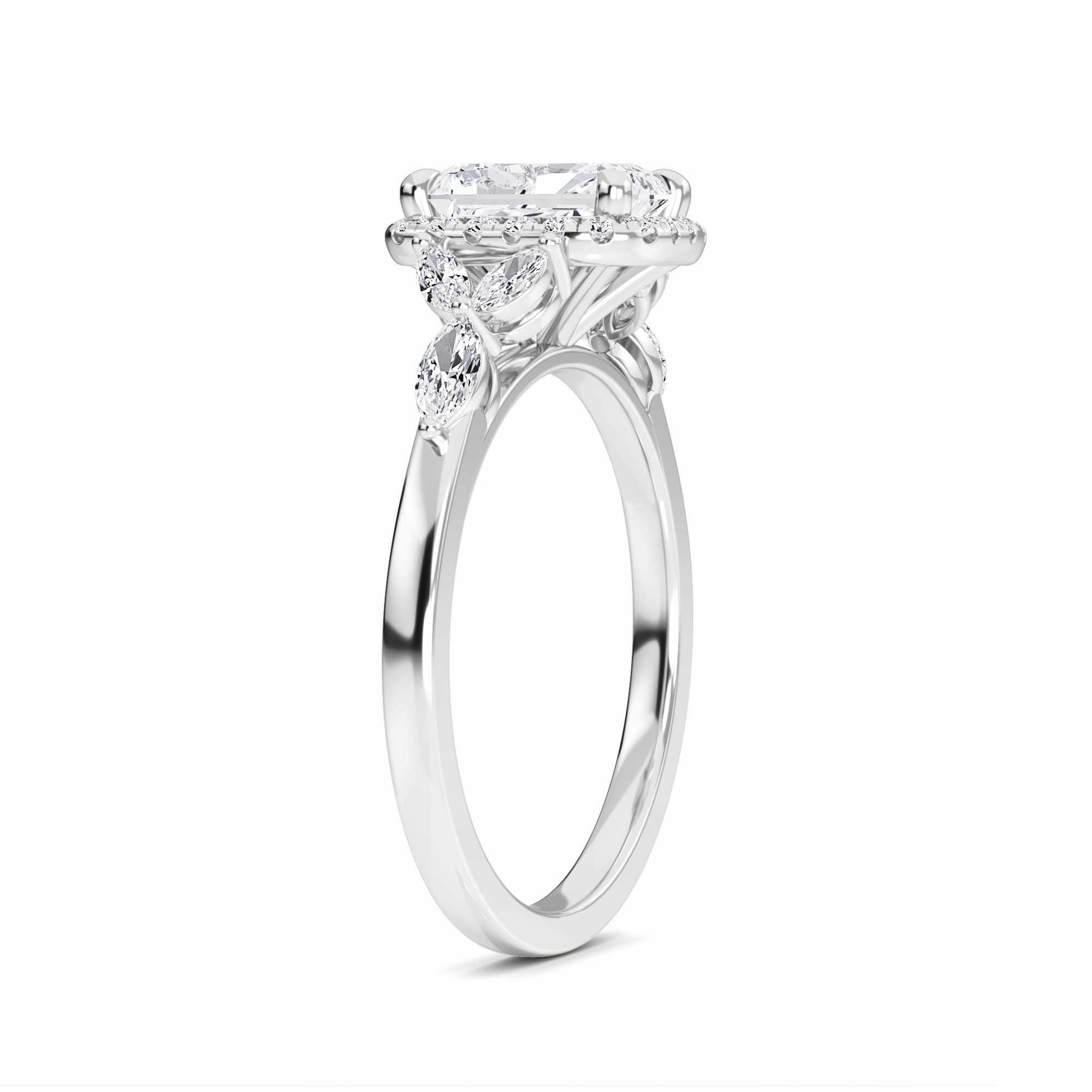 White Diamond Unique Marquise Accent Halo Engagement Ring - Arianna