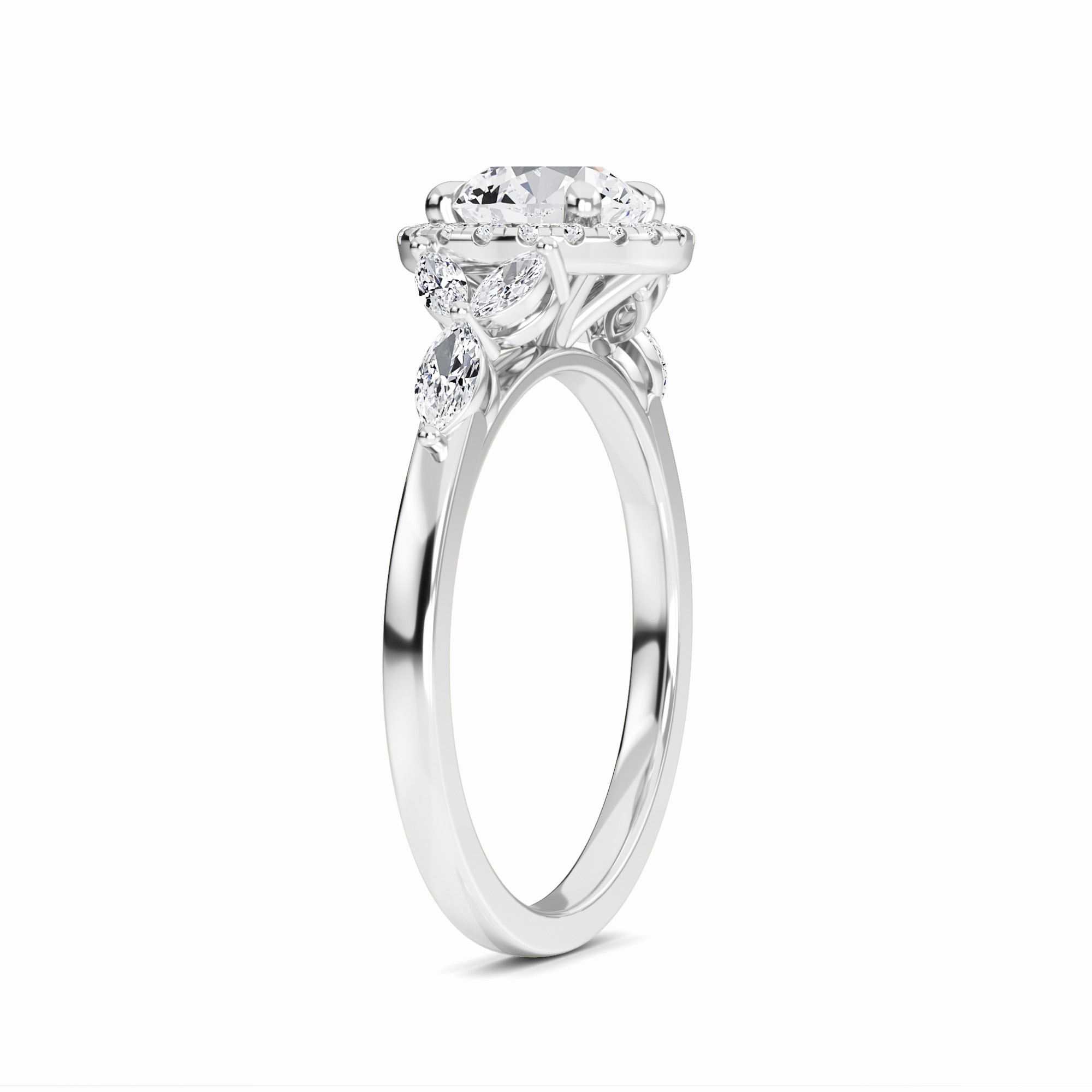 White Diamond Unique Marquise Accent Halo Engagement Ring - Arianna