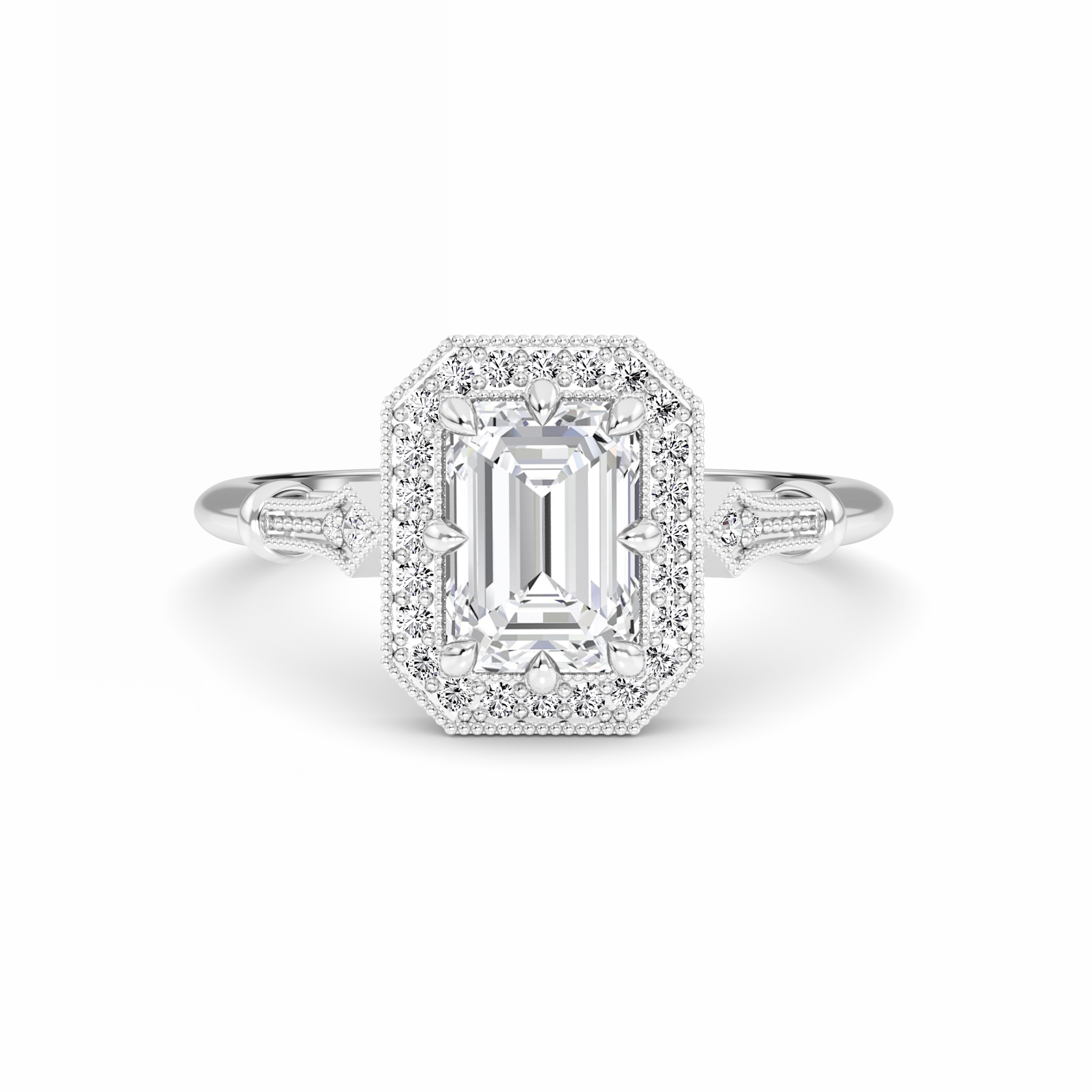 White Diamond Vintage Style Halo Engagement Ring - Arya