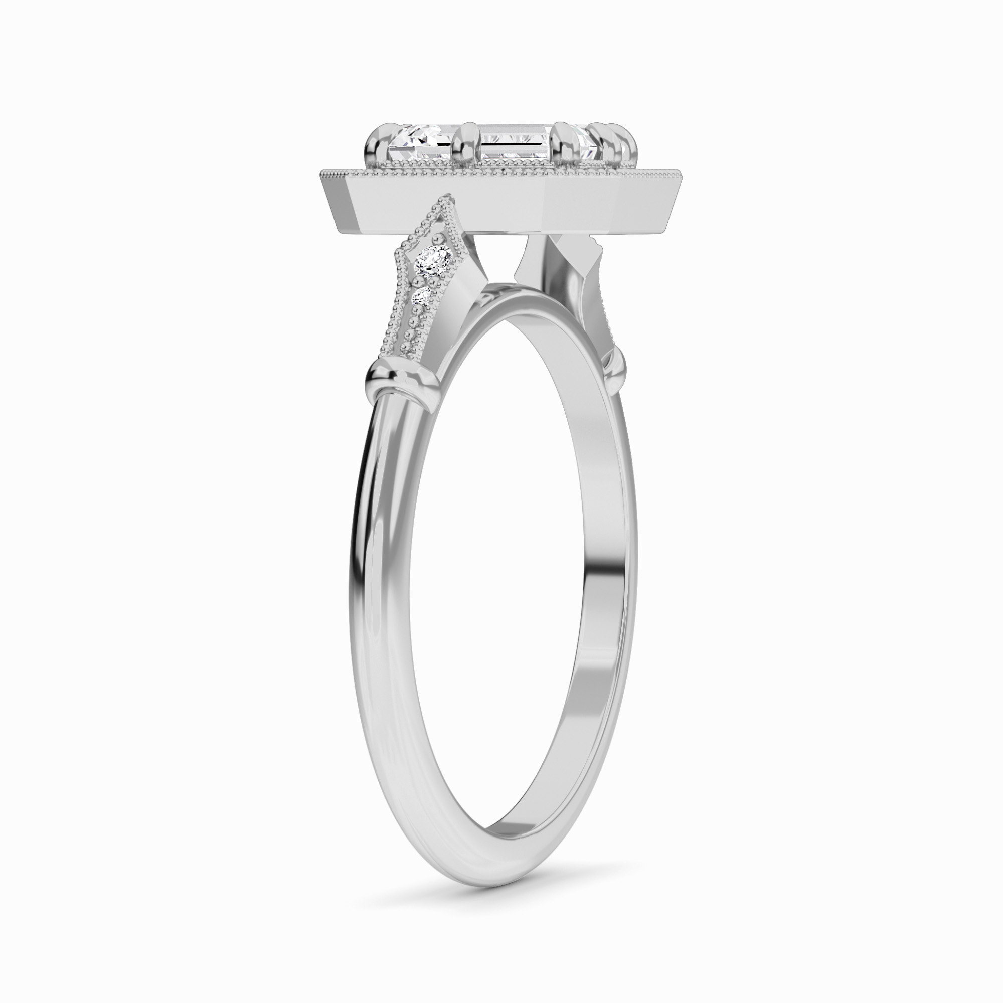 White Diamond Vintage Style Halo Engagement Ring - Arya