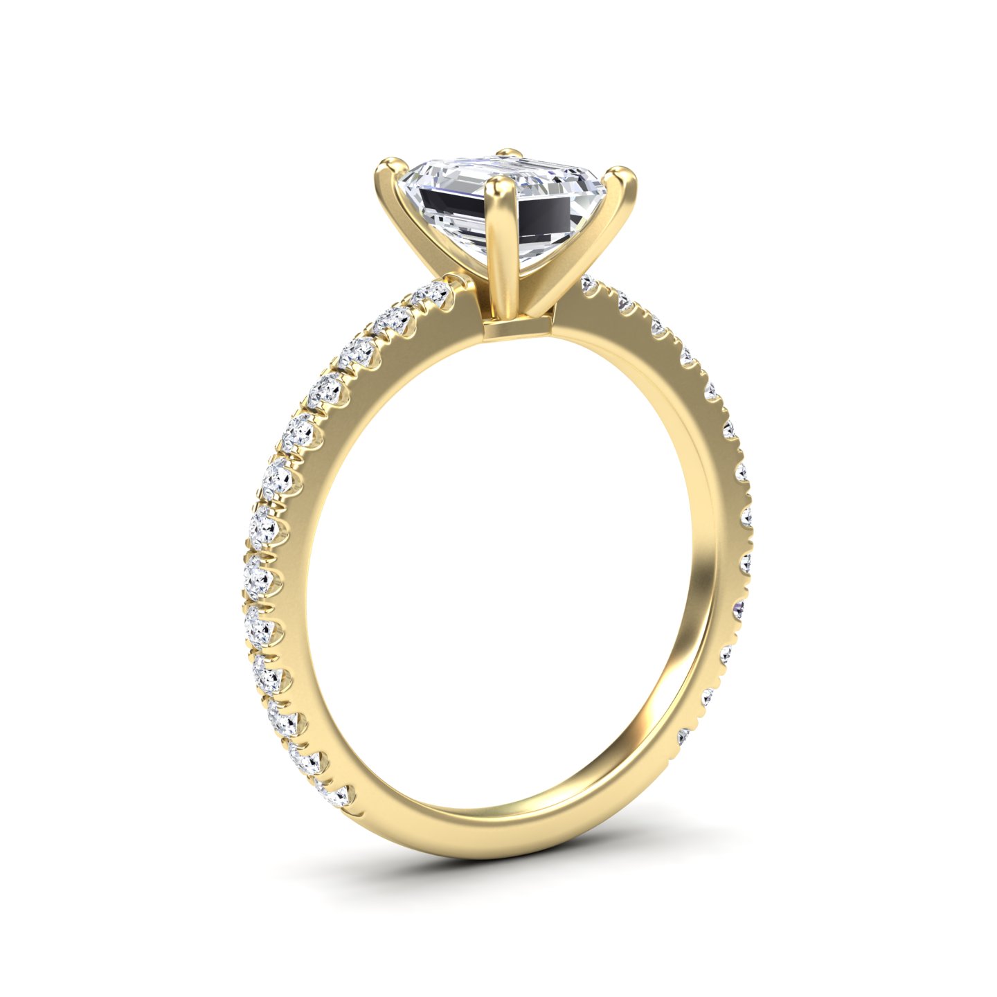 White Diamond Pave Band Solitaire Engagement Ring - Laila