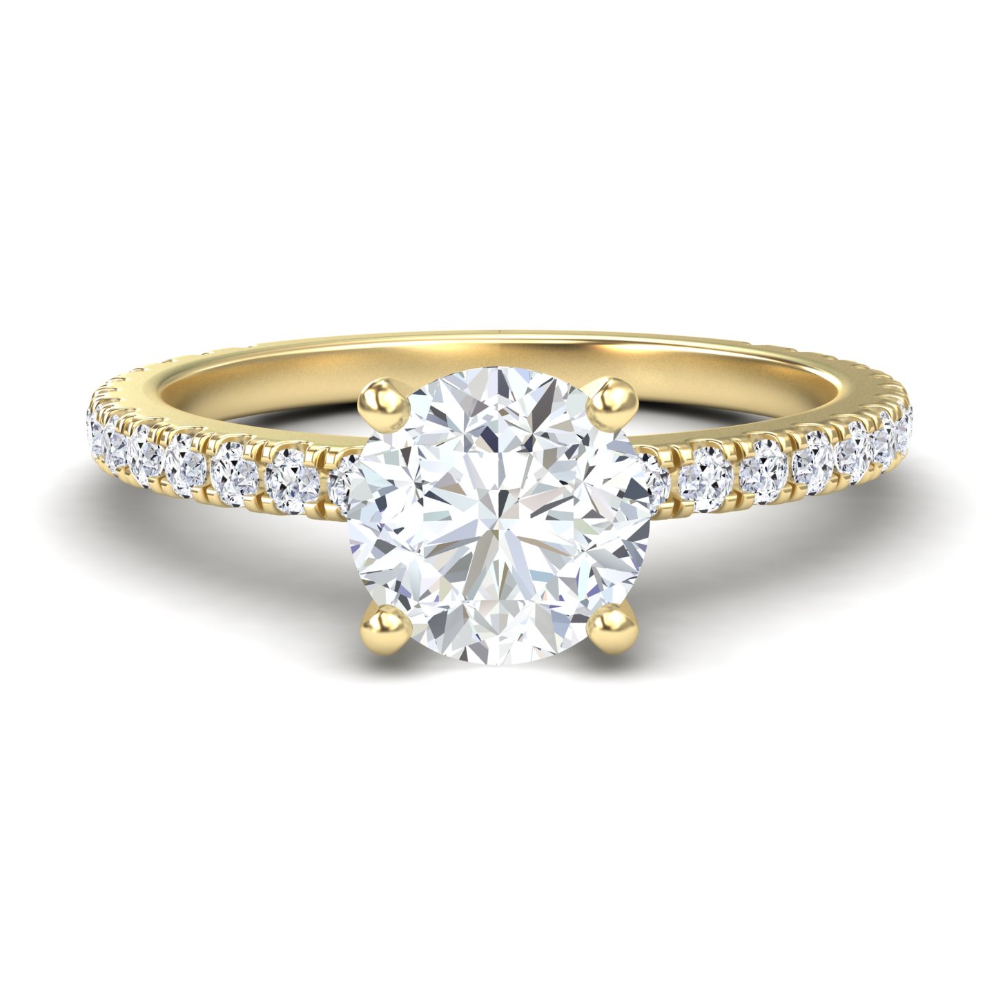 White Diamond Pave Band Solitaire Engagement Ring - Laila