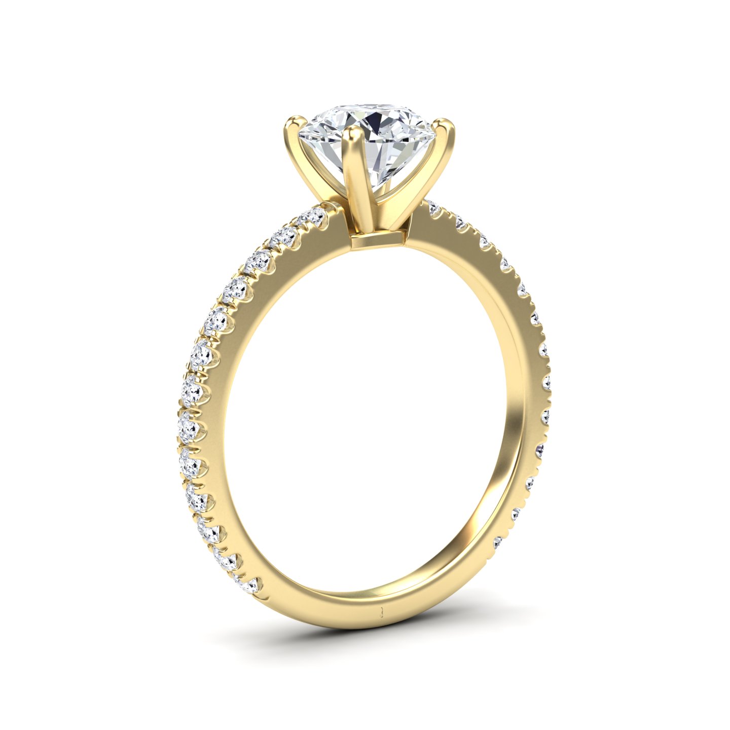 White Diamond Pave Band Solitaire Engagement Ring - Laila