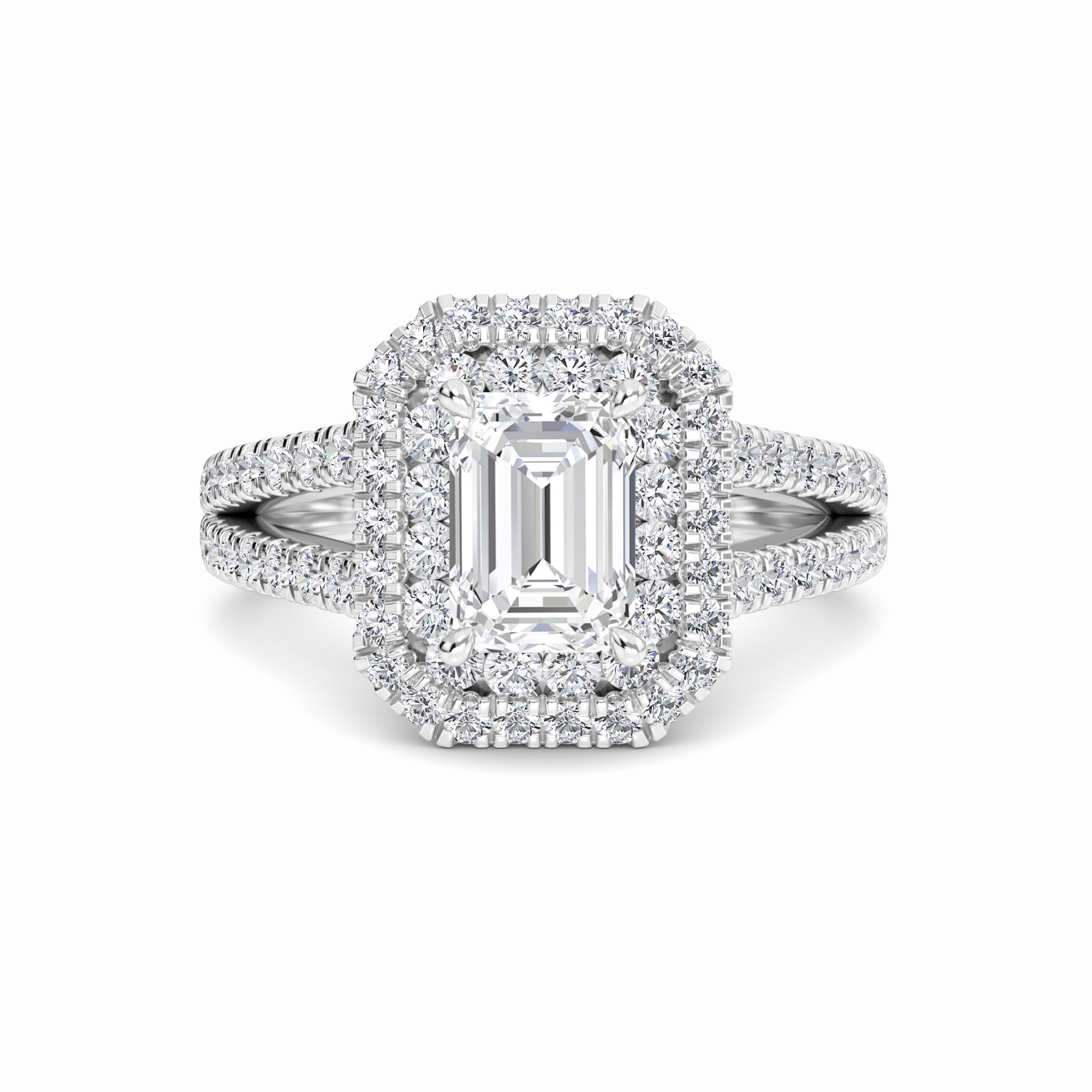 White Diamond Split Shank Double Halo Engagement Ring - Ananya