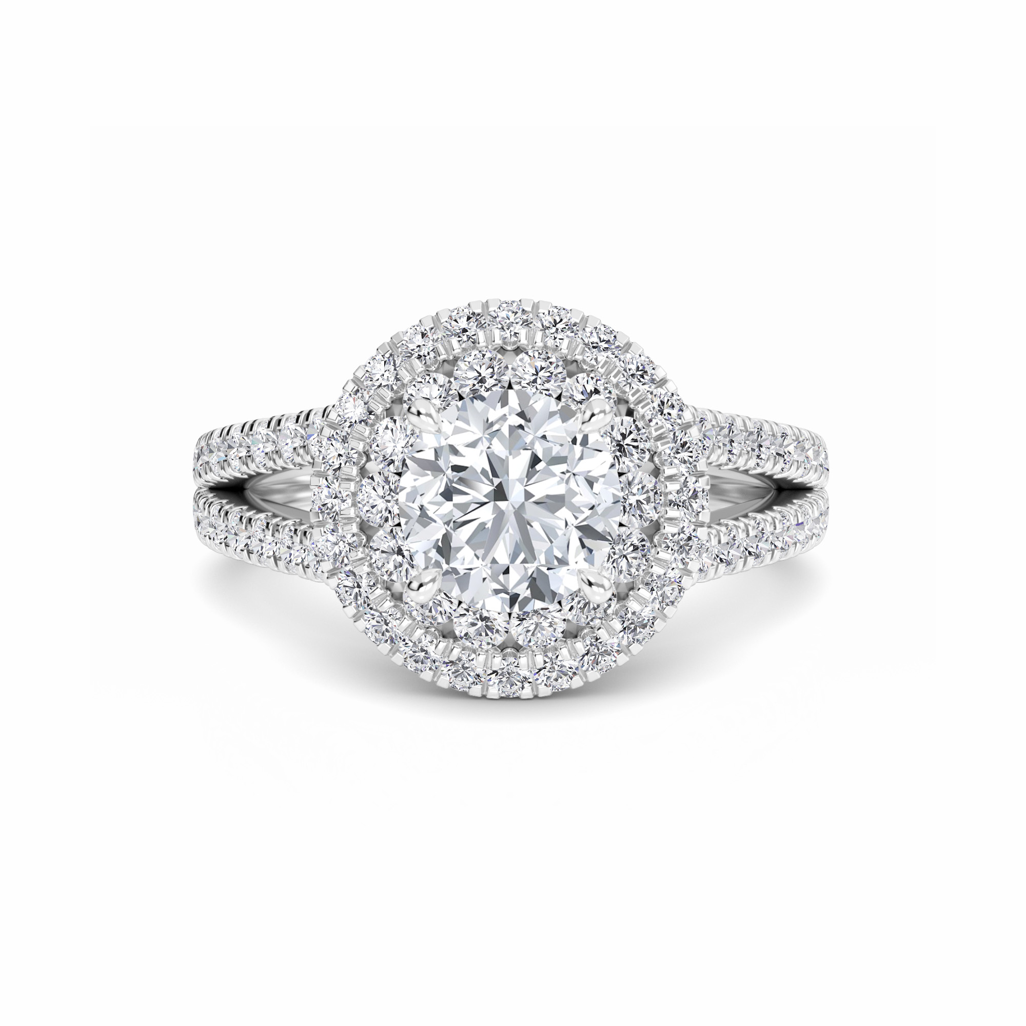 White Diamond Split Shank Double Halo Engagement Ring - Ananya