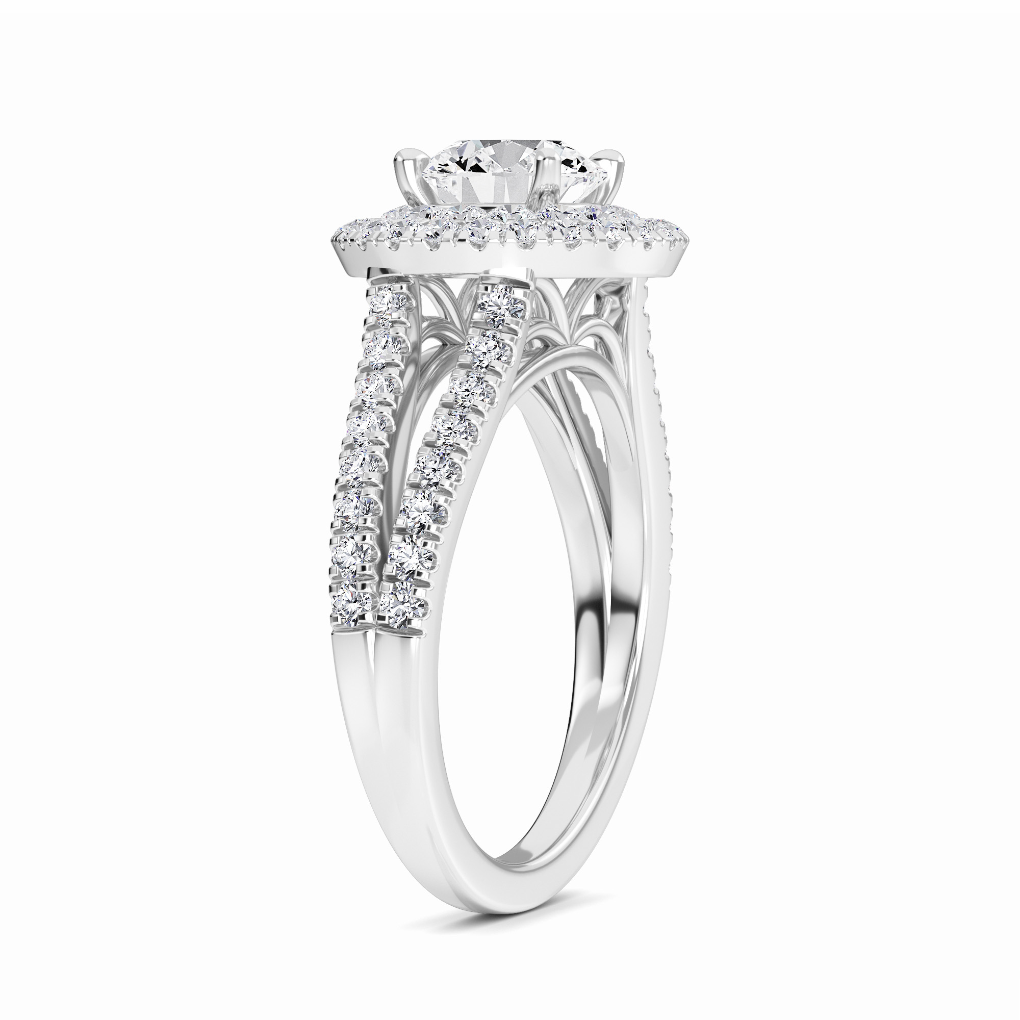 White Diamond Split Shank Double Halo Engagement Ring - Ananya