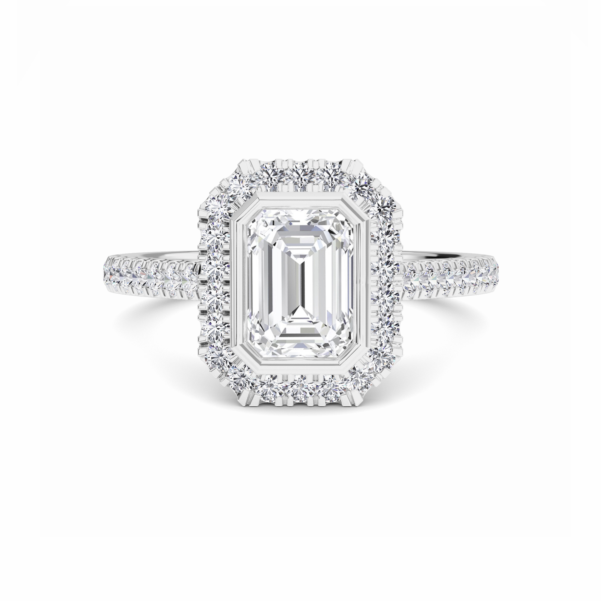 White Diamond Elegant Bezel-Set Pave Halo Engagement Ring - Vedika