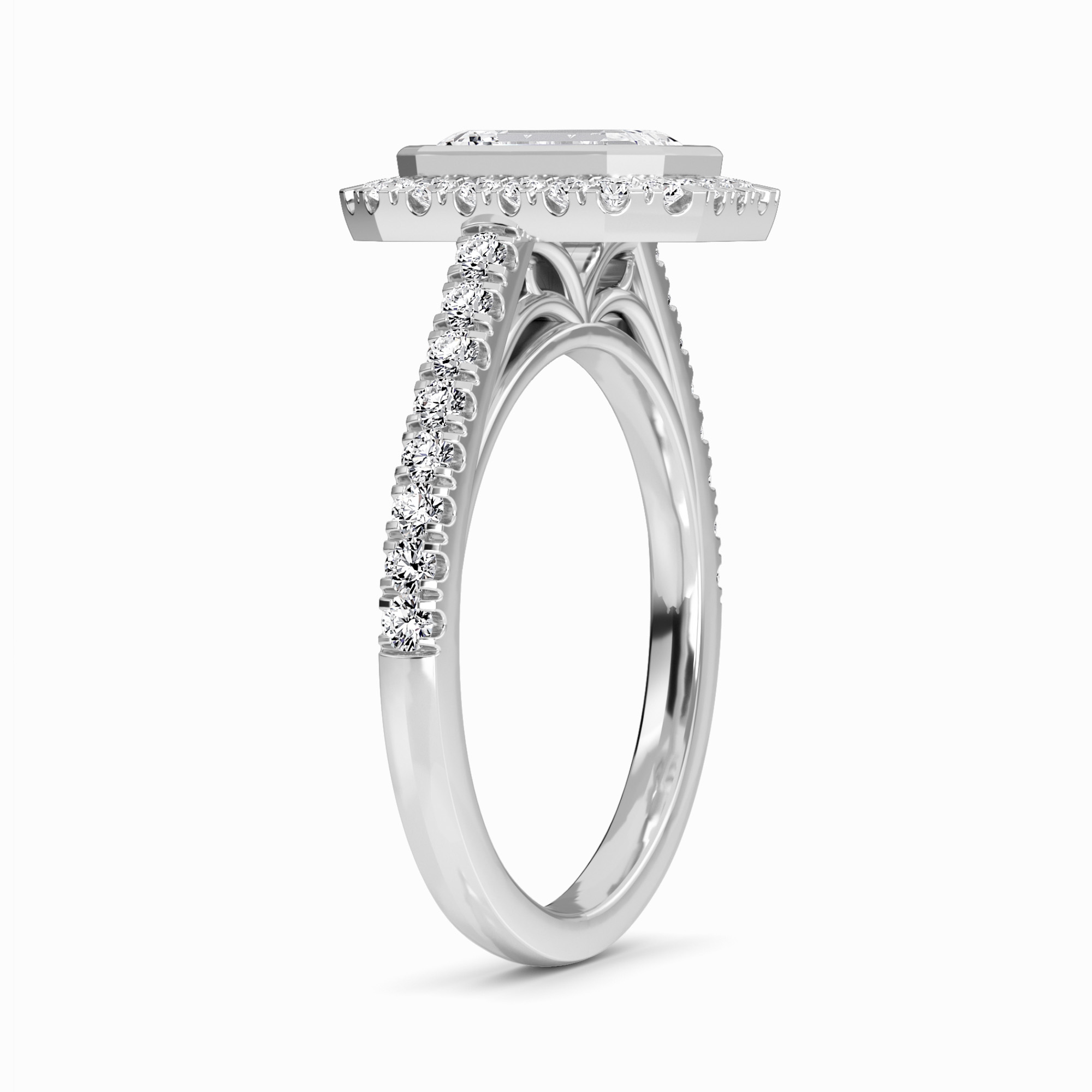 White Diamond Elegant Bezel-Set Pave Halo Engagement Ring - Vedika