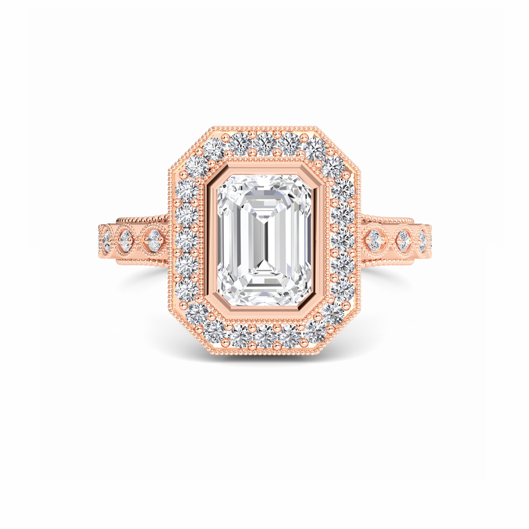 White Diamond Vintage-Inspired Milgrain Halo Engagement Ring - Elodie