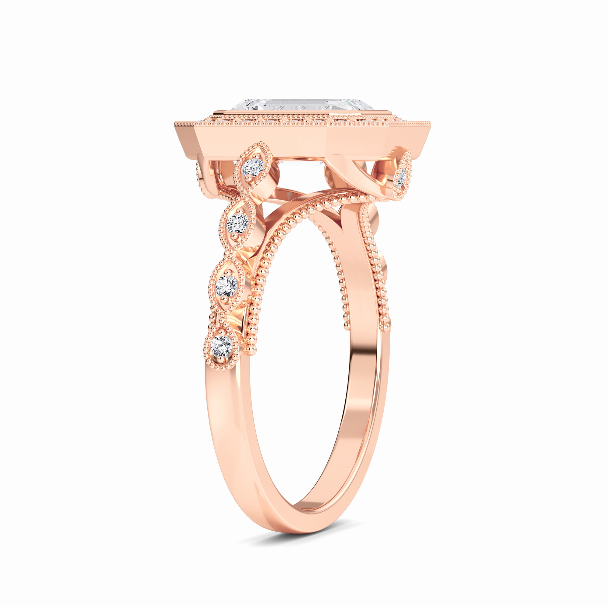 White Diamond Vintage-Inspired Milgrain Halo Engagement Ring - Elodie