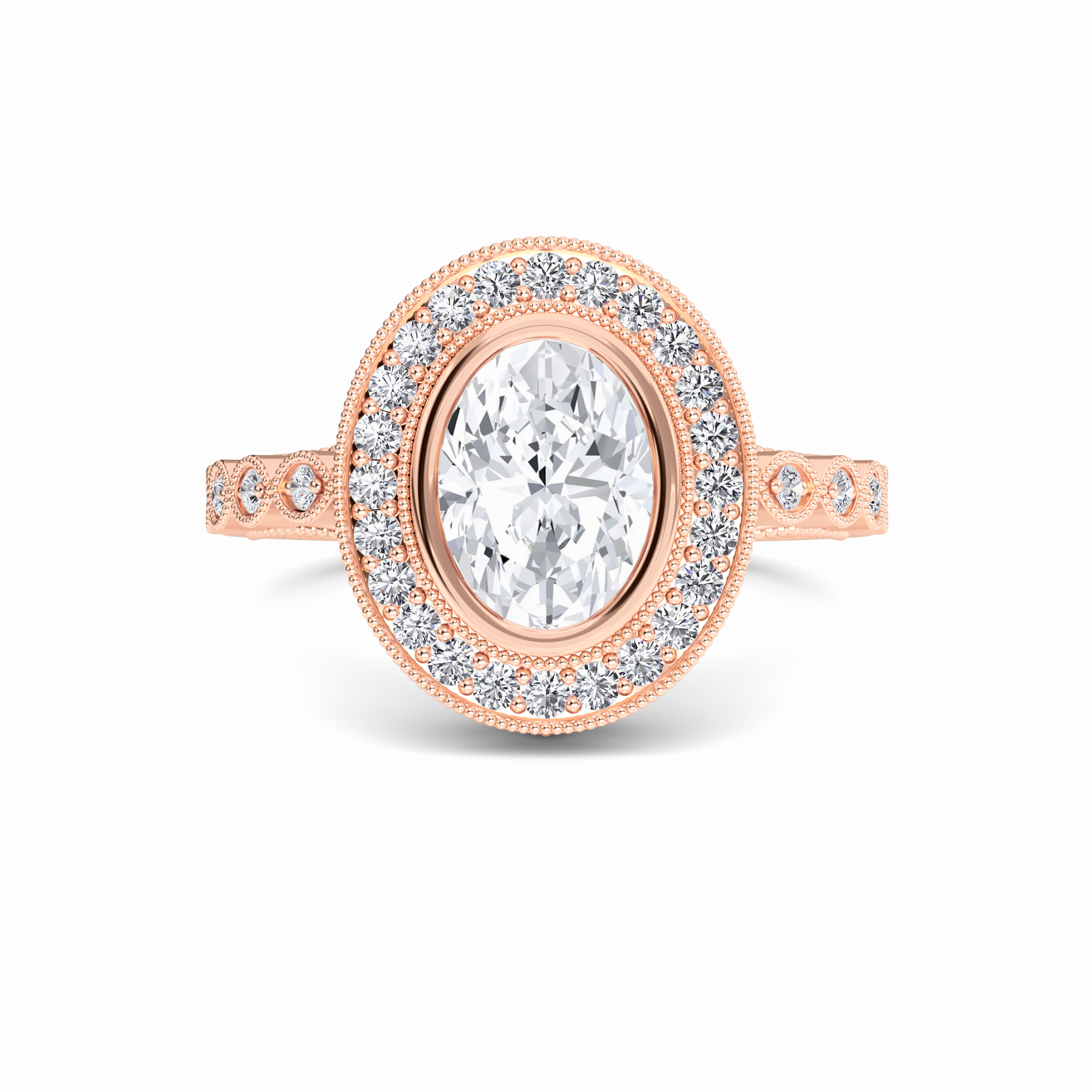 White Diamond Vintage-Inspired Milgrain Halo Engagement Ring - Elodie