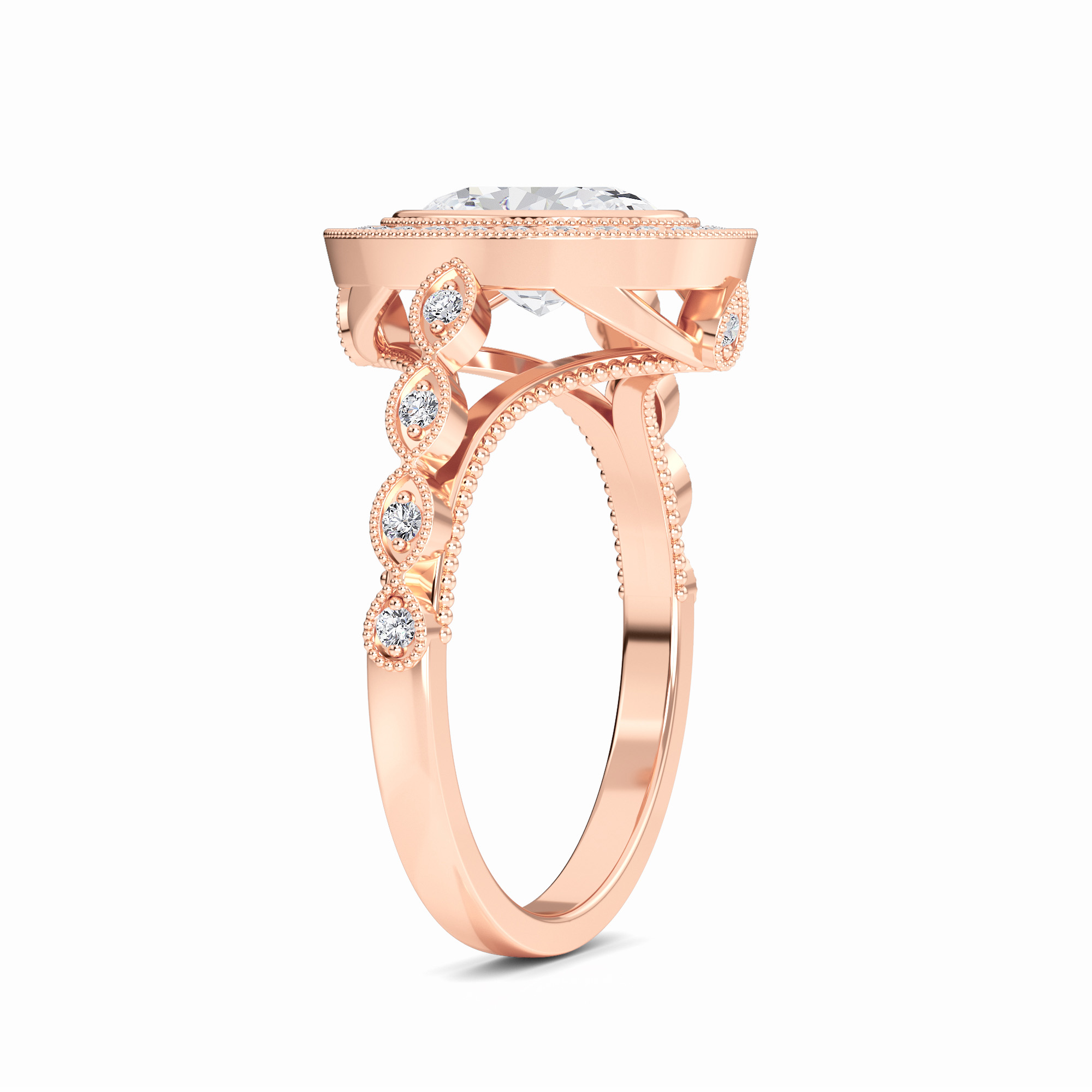 White Diamond Vintage-Inspired Milgrain Halo Engagement Ring - Elodie