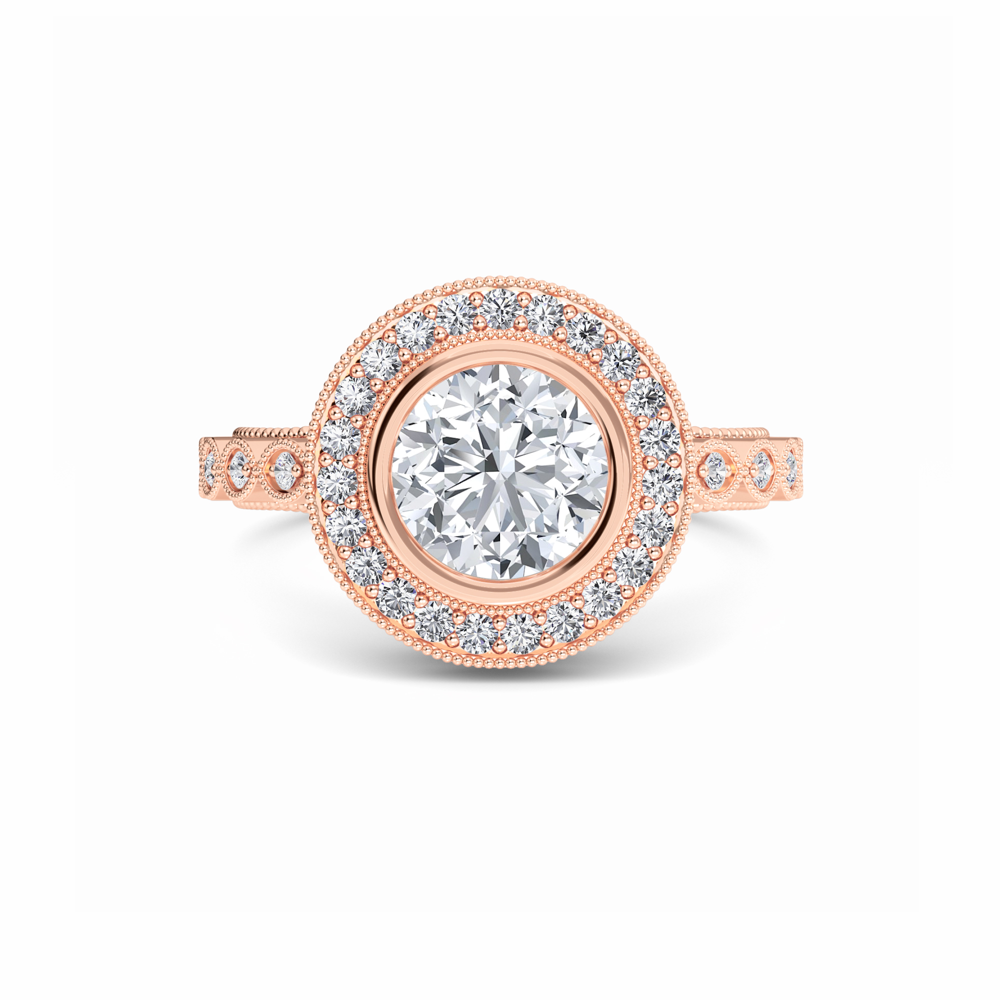 White Diamond Vintage-Inspired Milgrain Halo Engagement Ring - Elodie