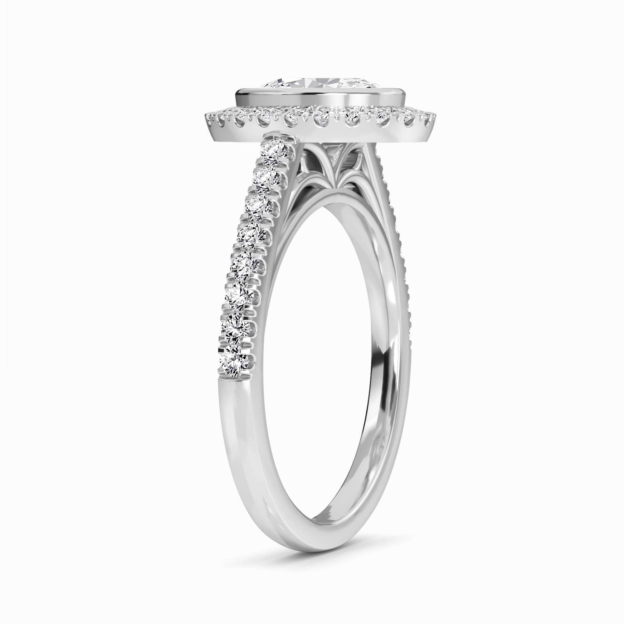 White Diamond Bezel Halo Bridal Ring Set Engagement Ring - Michaela