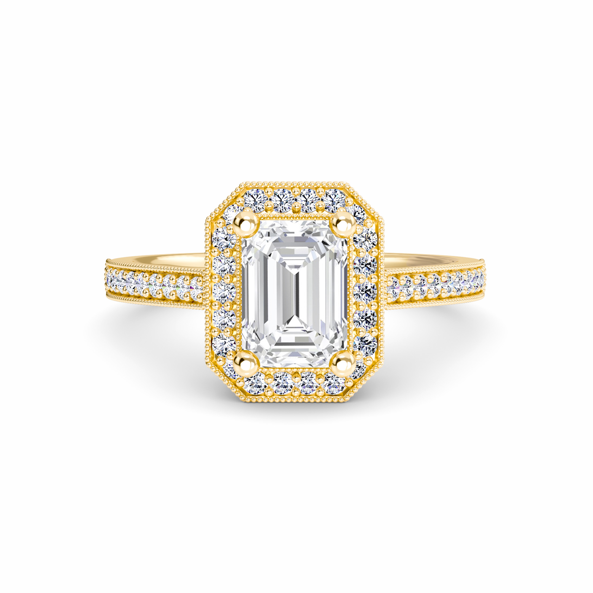 White Diamond Halo Vintage Milgrain Engagement Ring - Celine