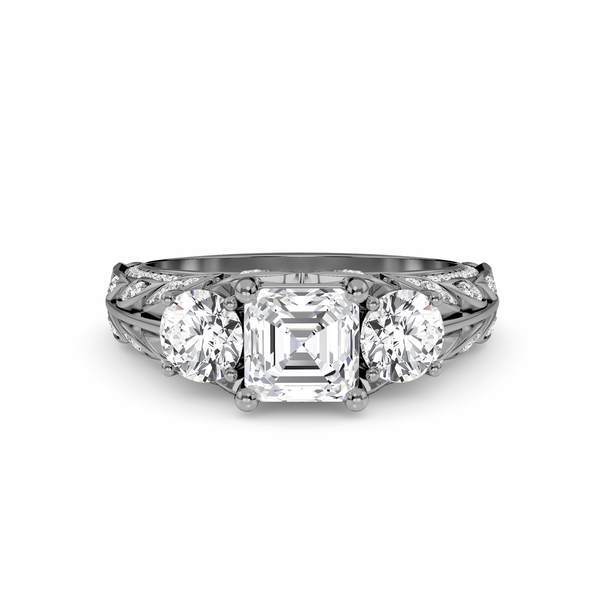 White Diamond Vintage-Inspired Three-Stone Ring - Riley