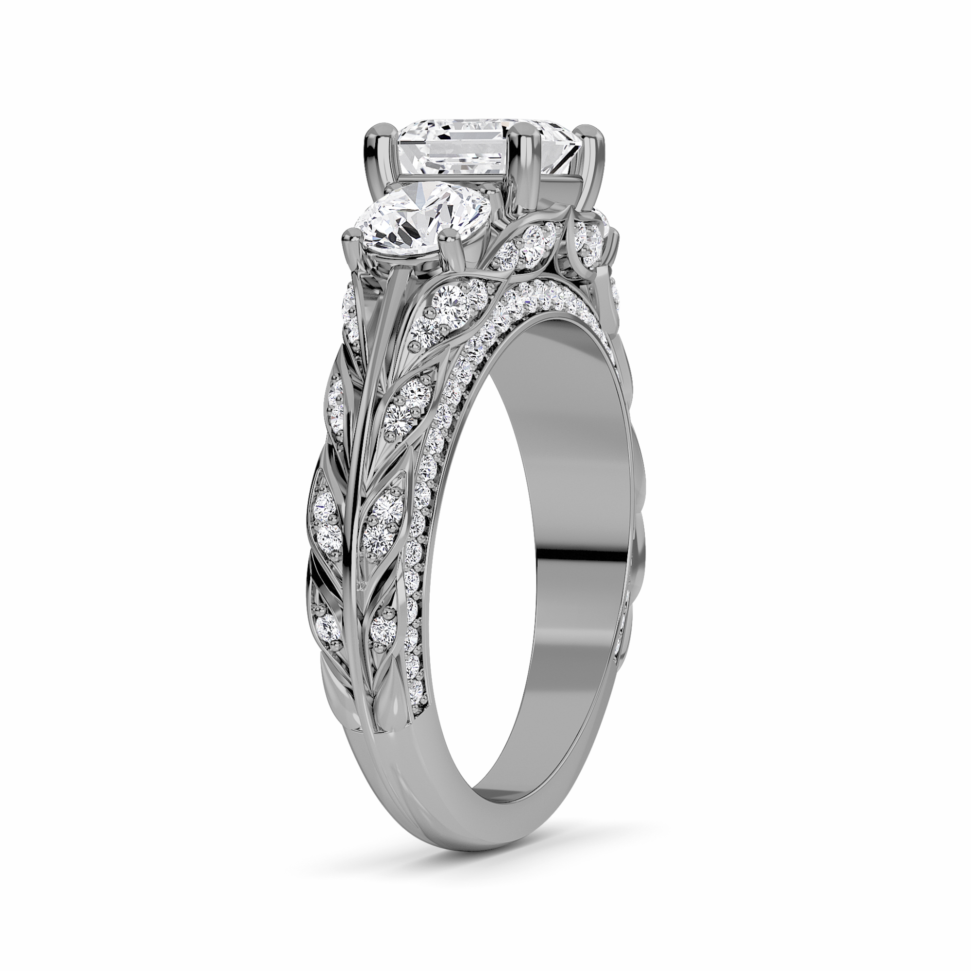 White Diamond Vintage-Inspired Three-Stone Ring - Riley