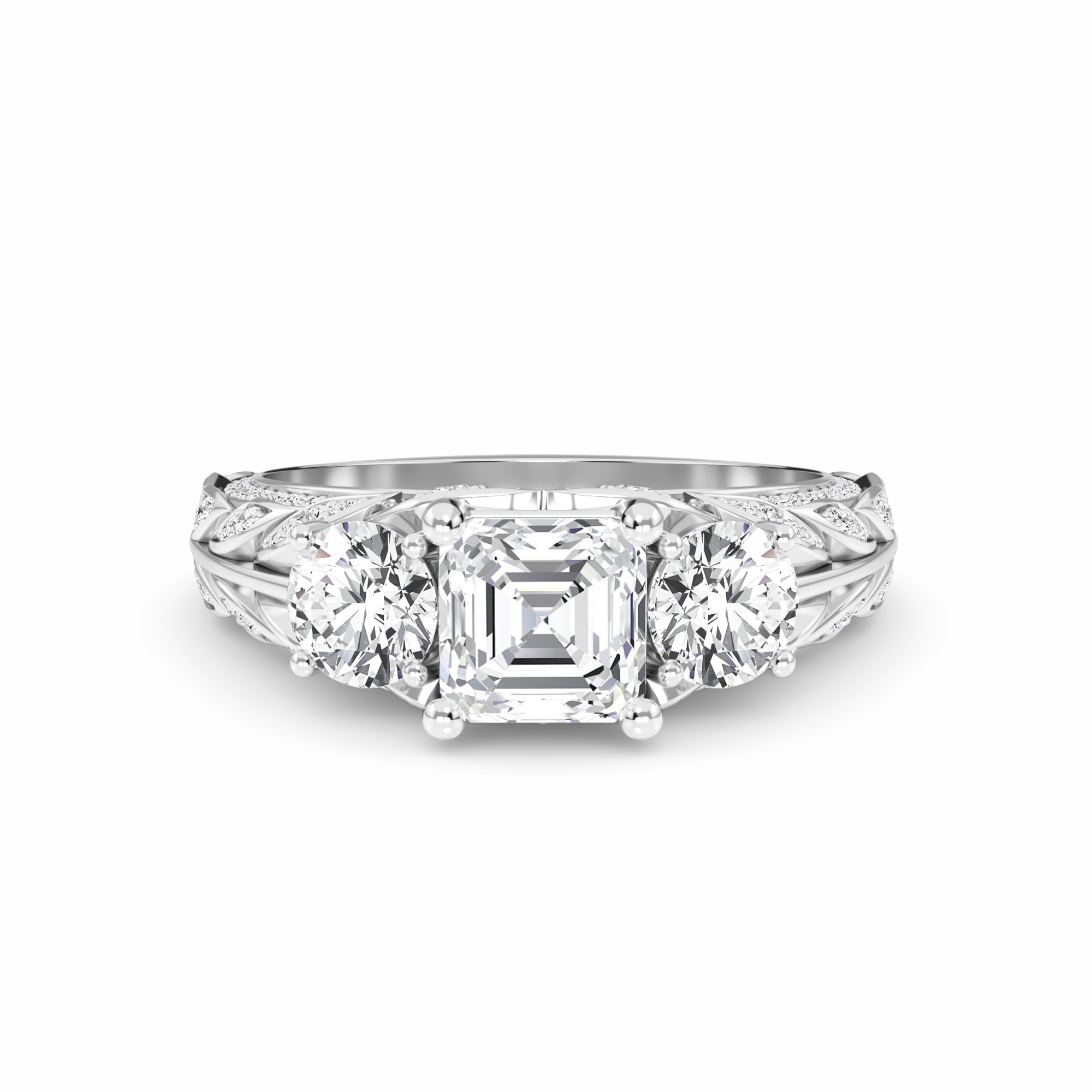 White Diamond Vintage-Inspired Three-Stone Ring - Riley