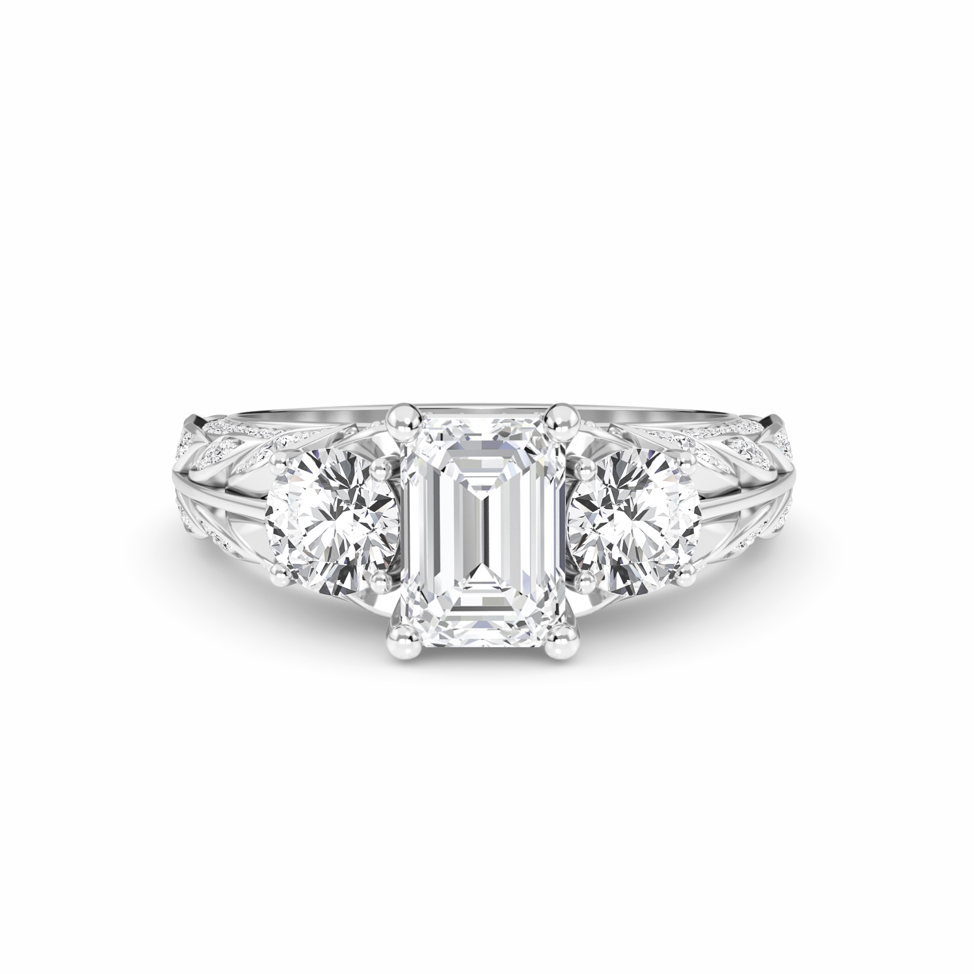 White Diamond Vintage-Inspired Three-Stone Ring - Riley