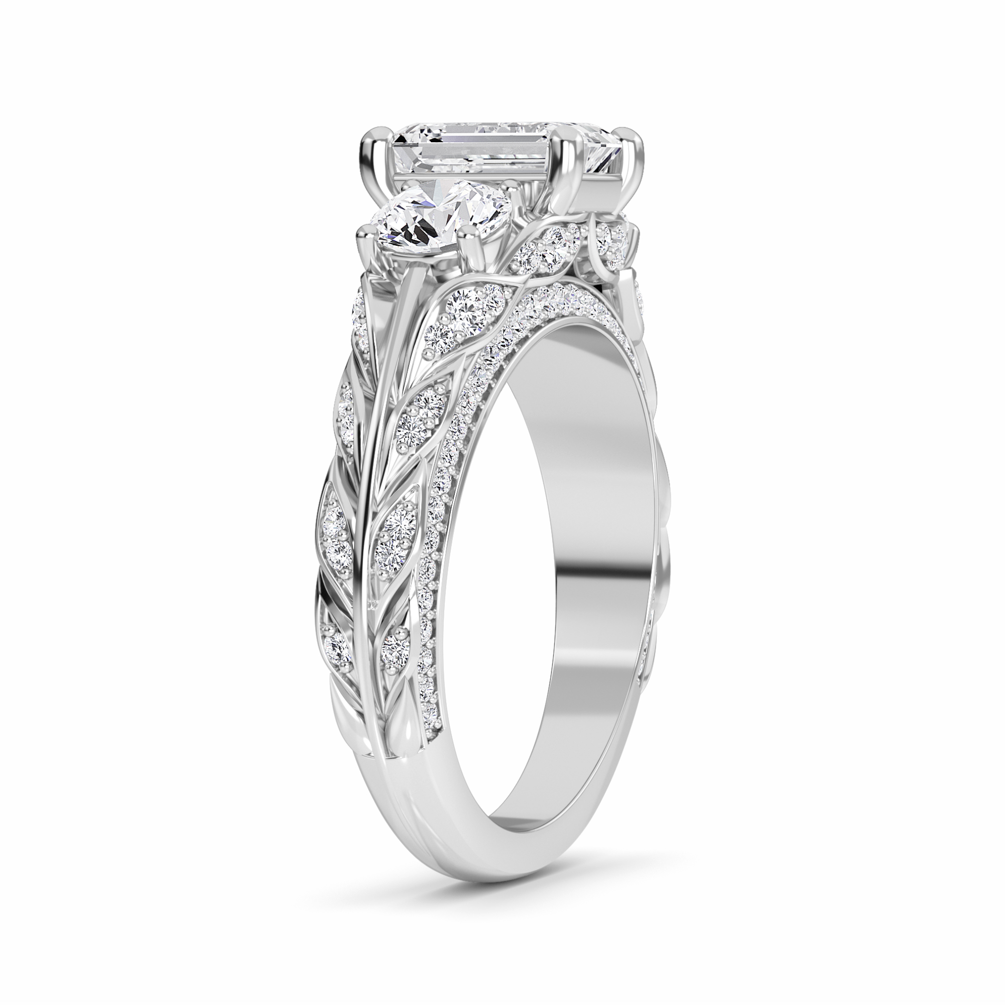 White Diamond Vintage-Inspired Three-Stone Ring - Riley
