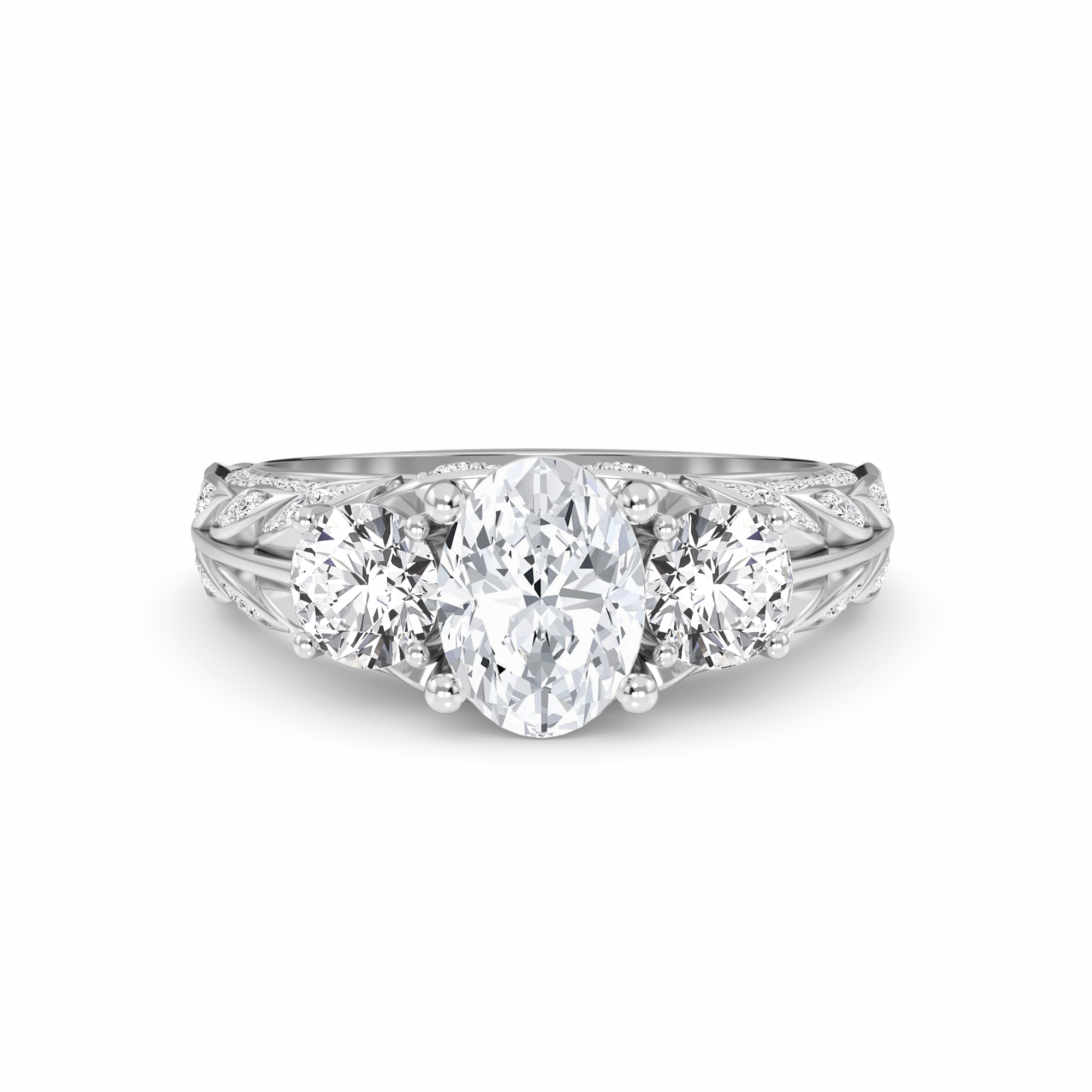 White Diamond Vintage-Inspired Three-Stone Ring - Riley