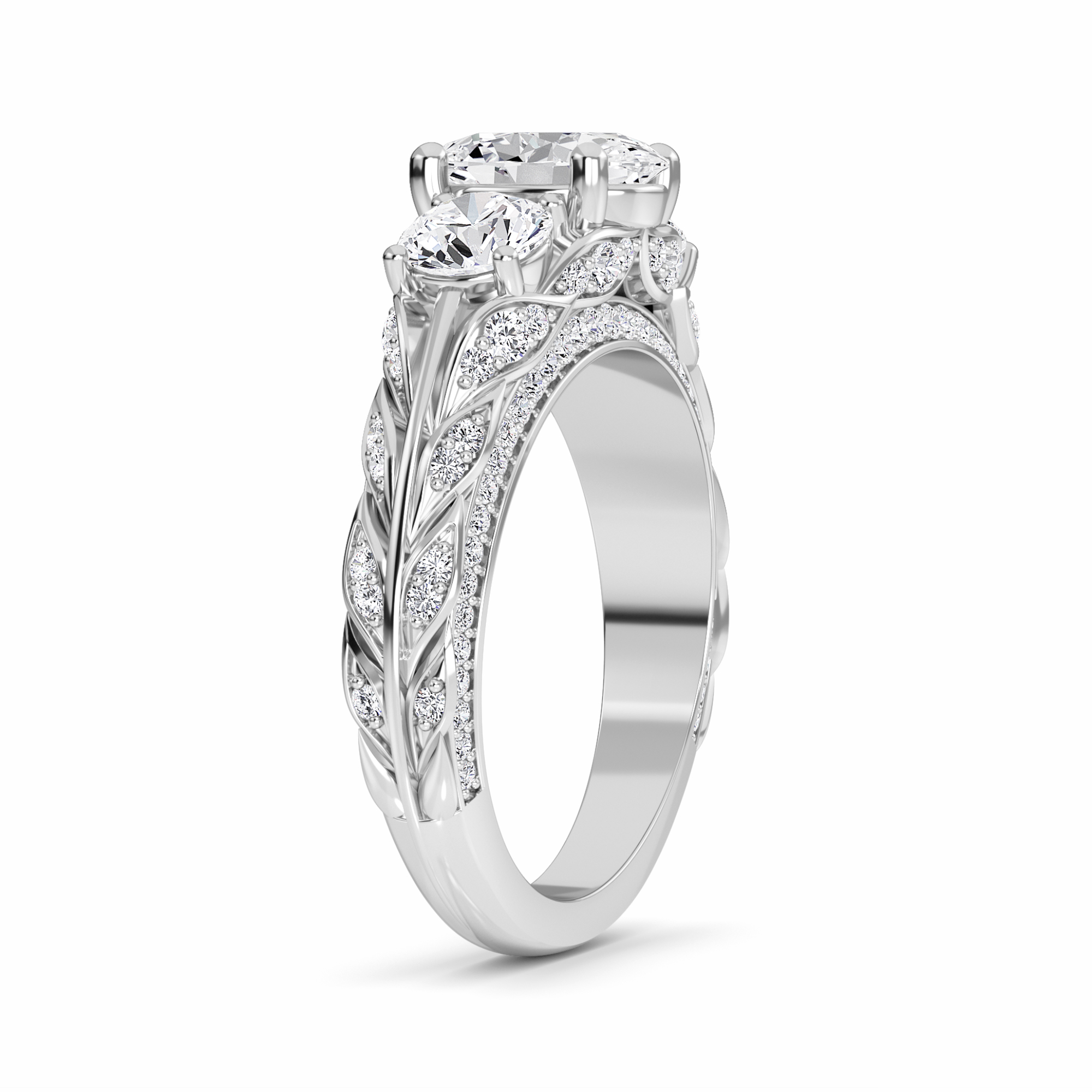 White Diamond Vintage-Inspired Three-Stone Ring - Riley