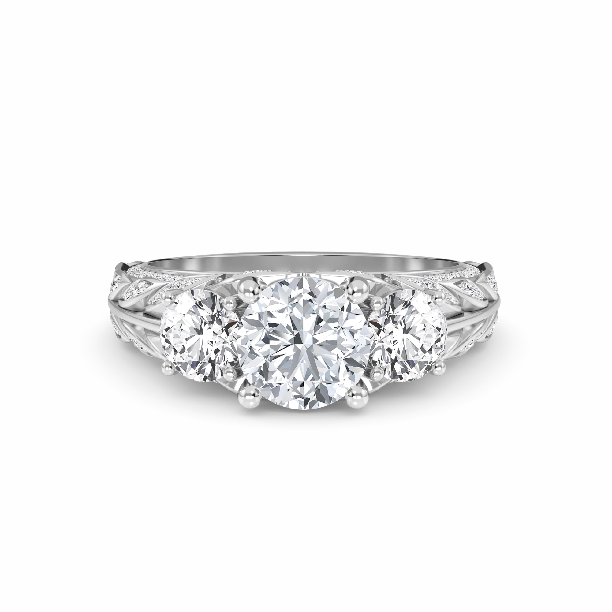 White Diamond Vintage-Inspired Three-Stone Ring - Riley