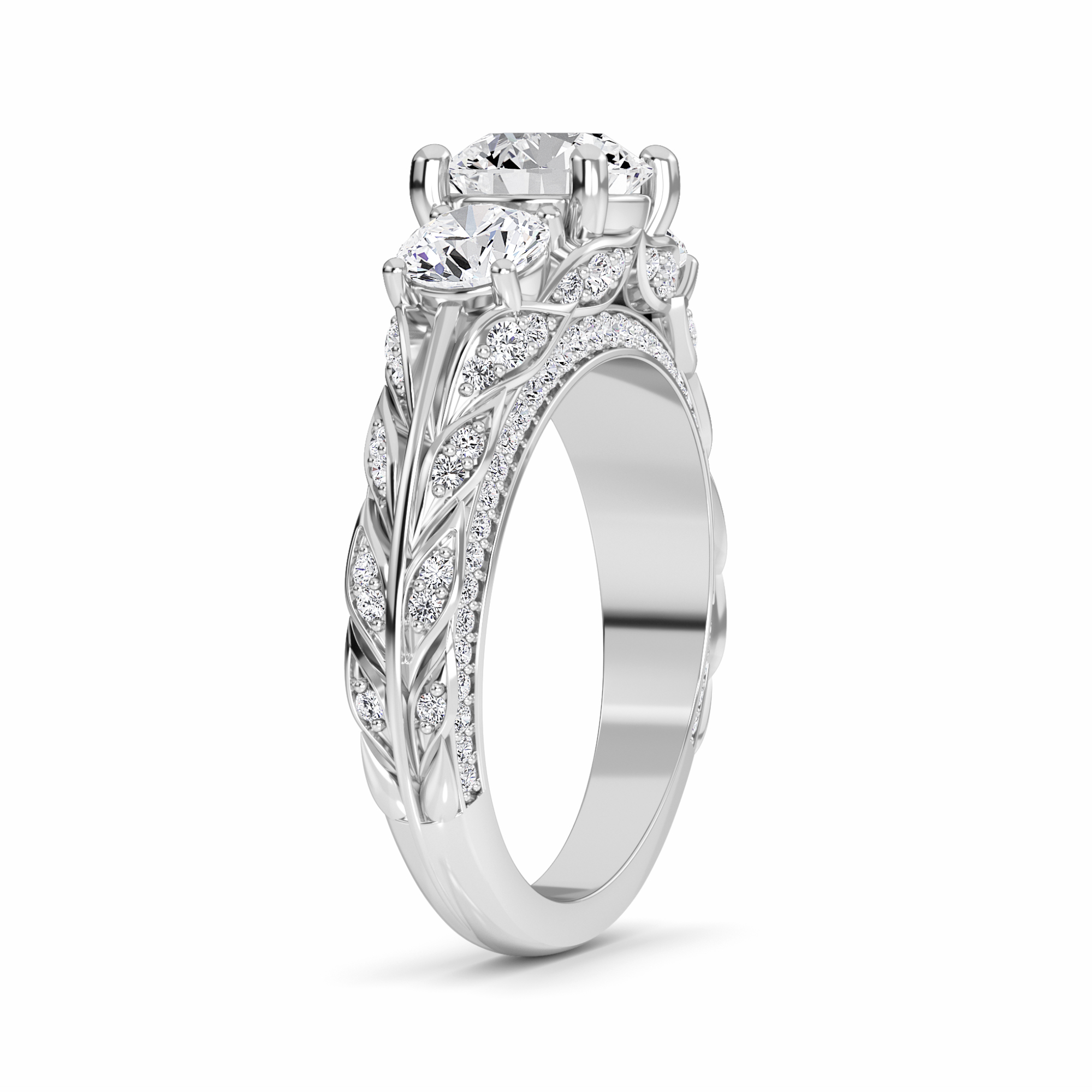 White Diamond Vintage-Inspired Three-Stone Ring - Riley
