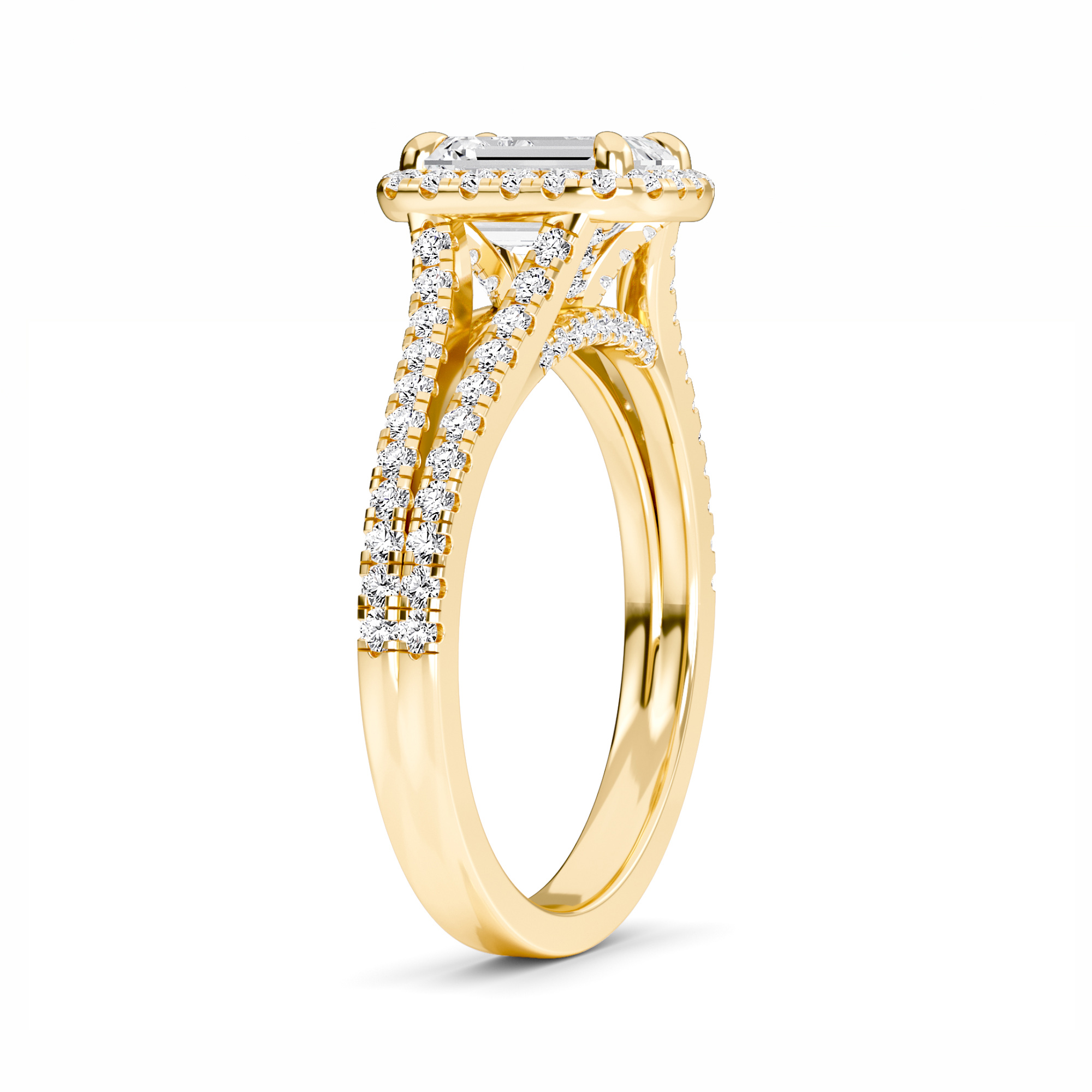 White Diamond Split Shank Halo Engagement Ring - Margot