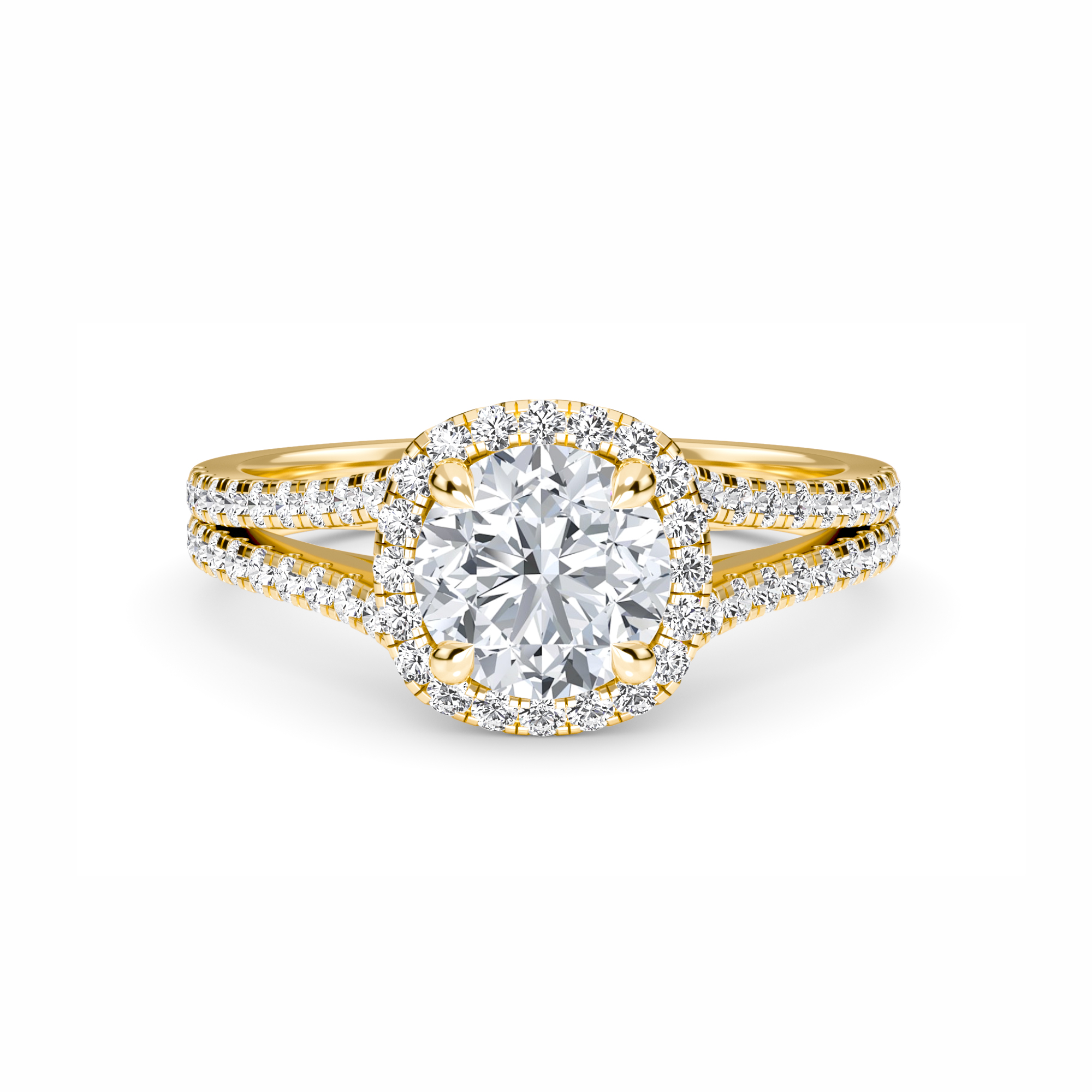 White Diamond Split Shank Halo Engagement Ring - Margot