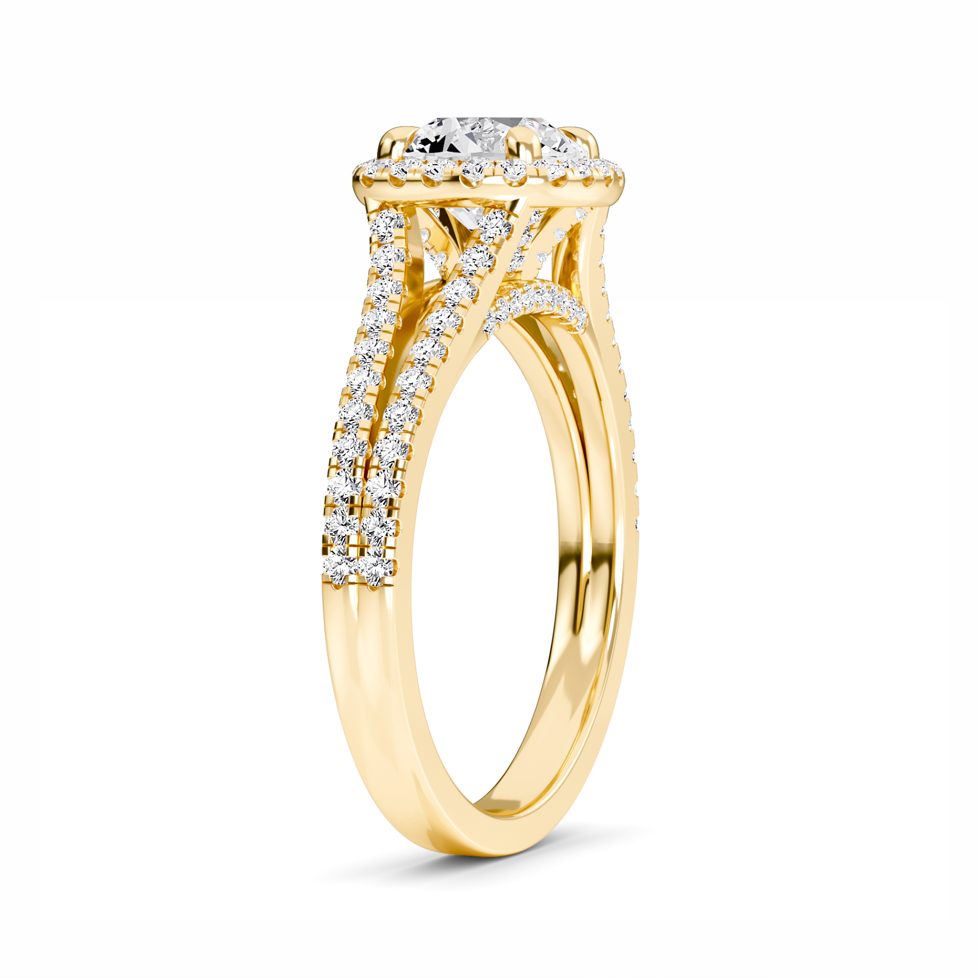 White Diamond Split Shank Halo Engagement Ring - Margot