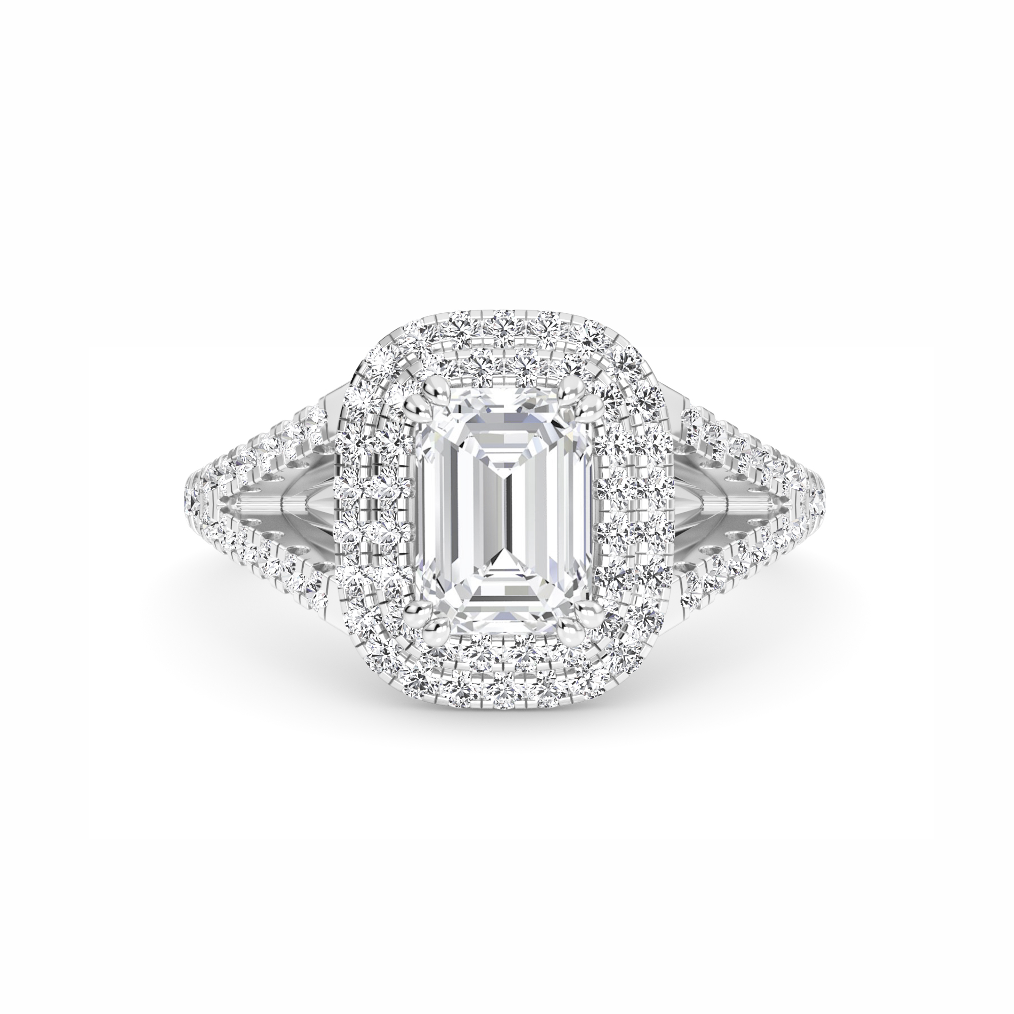 White Diamond Double Halo Pave Engagement Ring - Genevieve