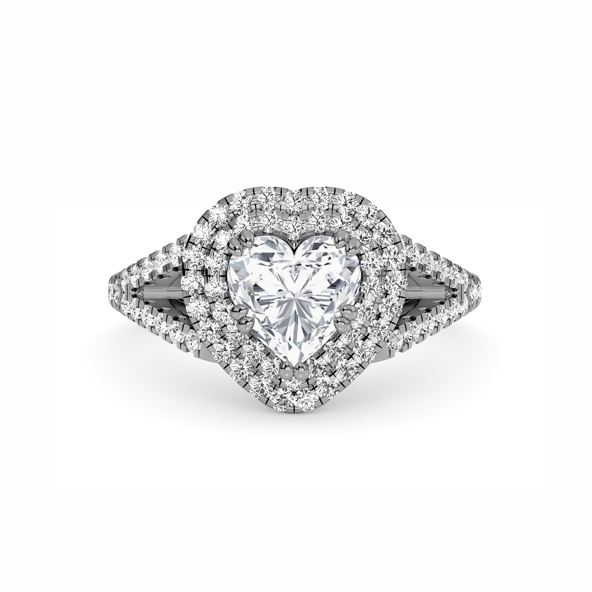 White Diamond Double Halo Pave Engagement Ring - Genevieve
