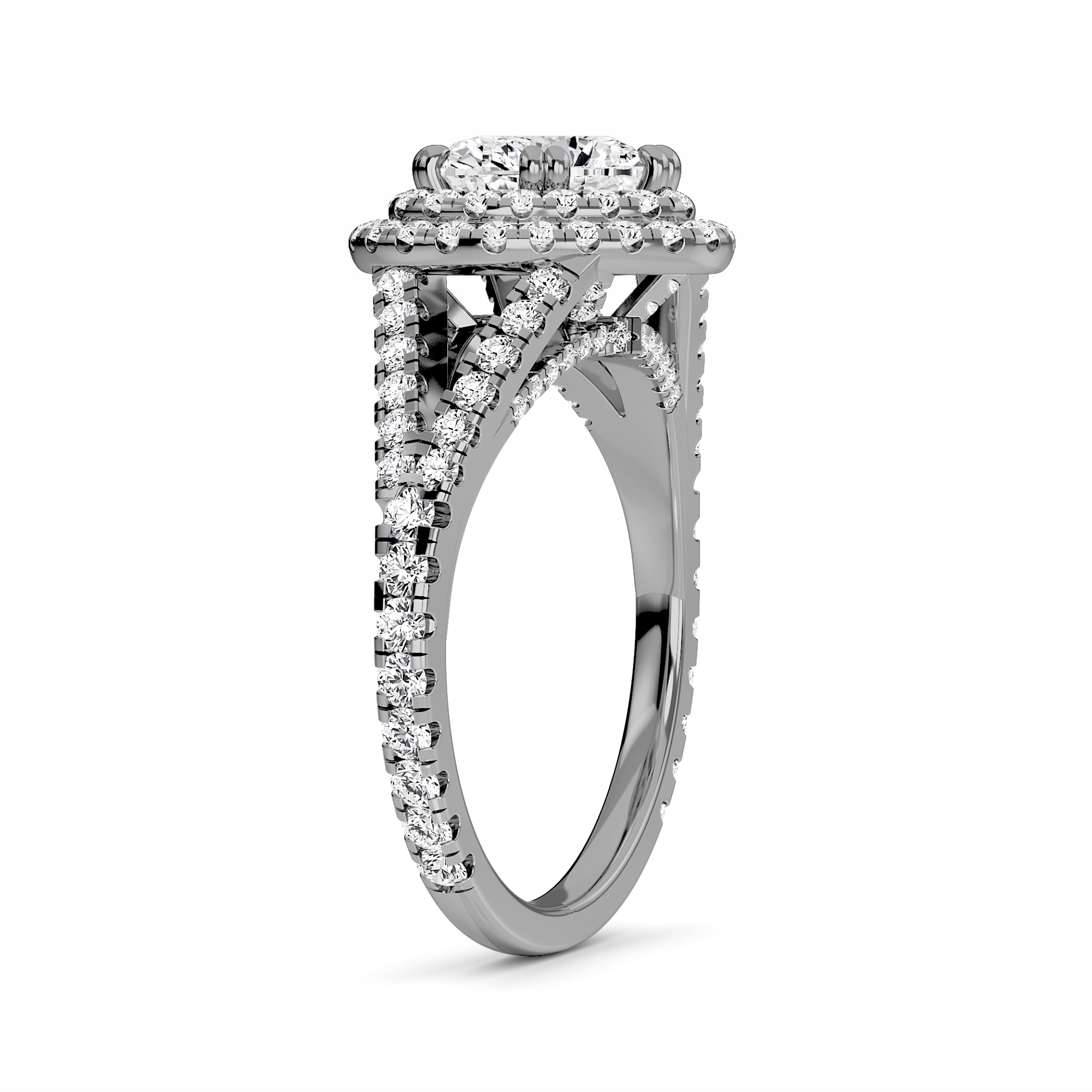 White Diamond Double Halo Pave Engagement Ring - Genevieve