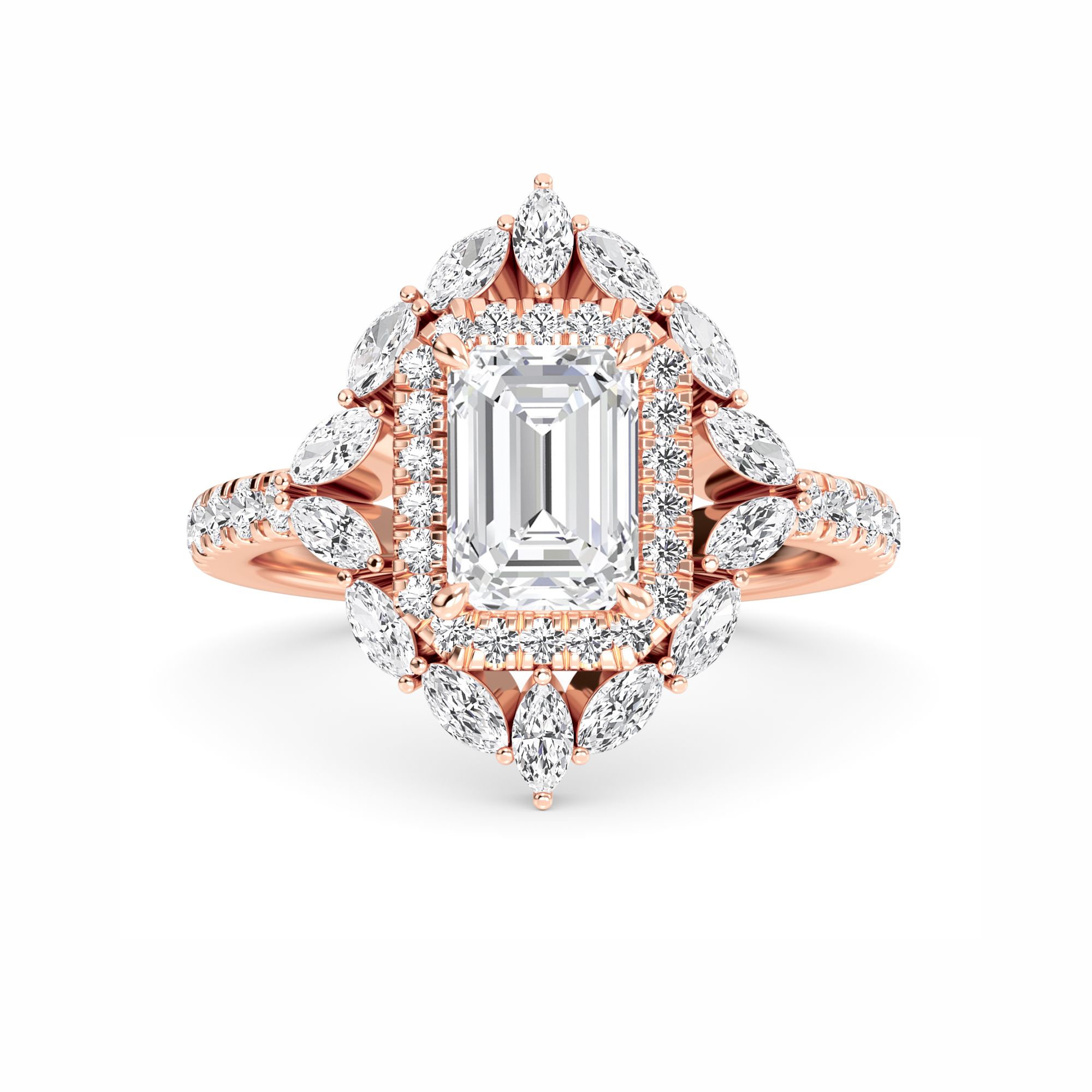 White Diamond Celestial Bloom Halo Engagement Ring - Evelina