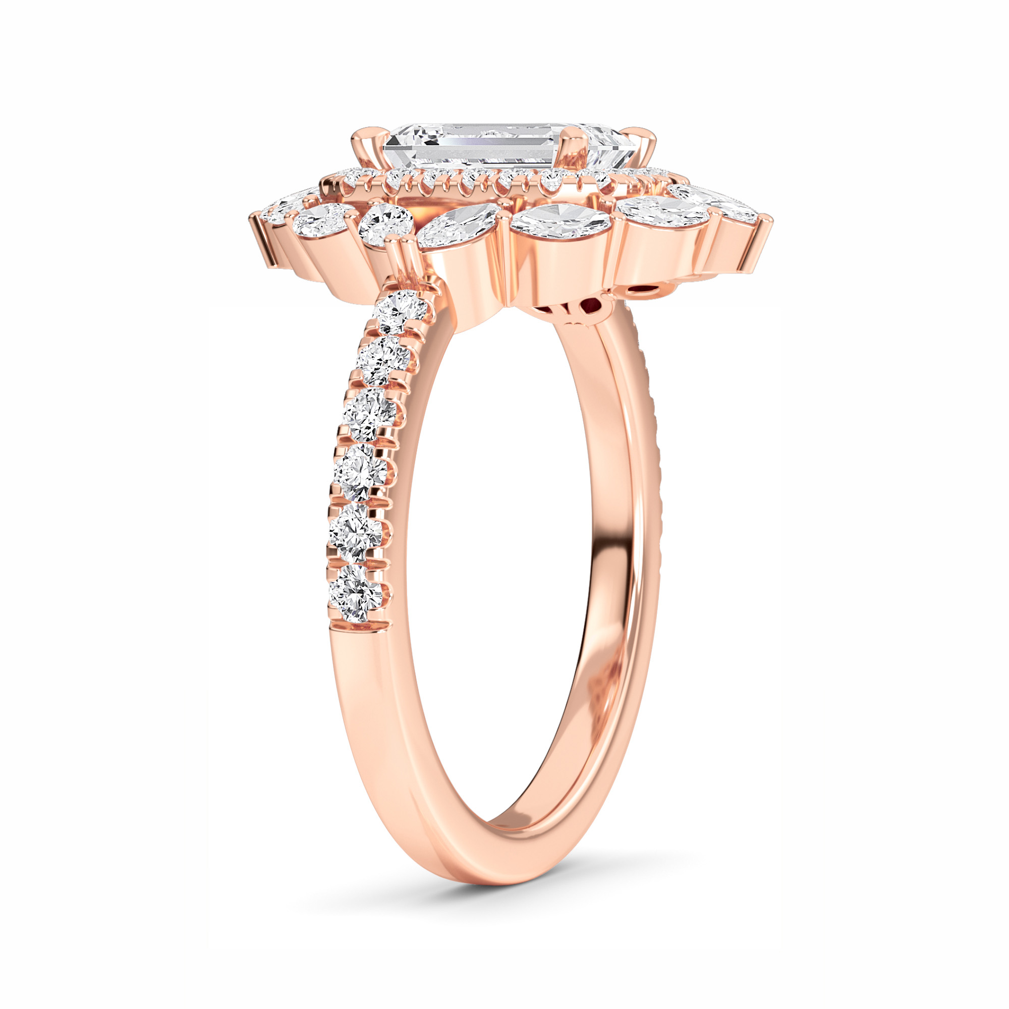 White Diamond Celestial Bloom Halo Engagement Ring - Evelina