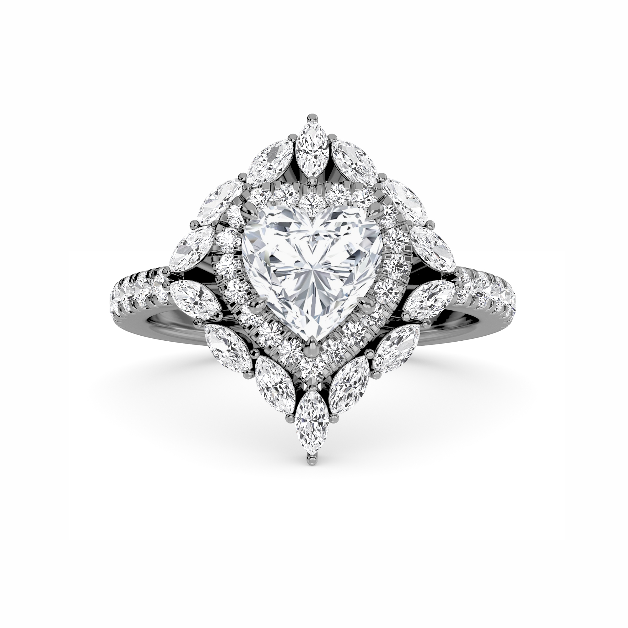 White Diamond Celestial Bloom Halo Engagement Ring - Evelina
