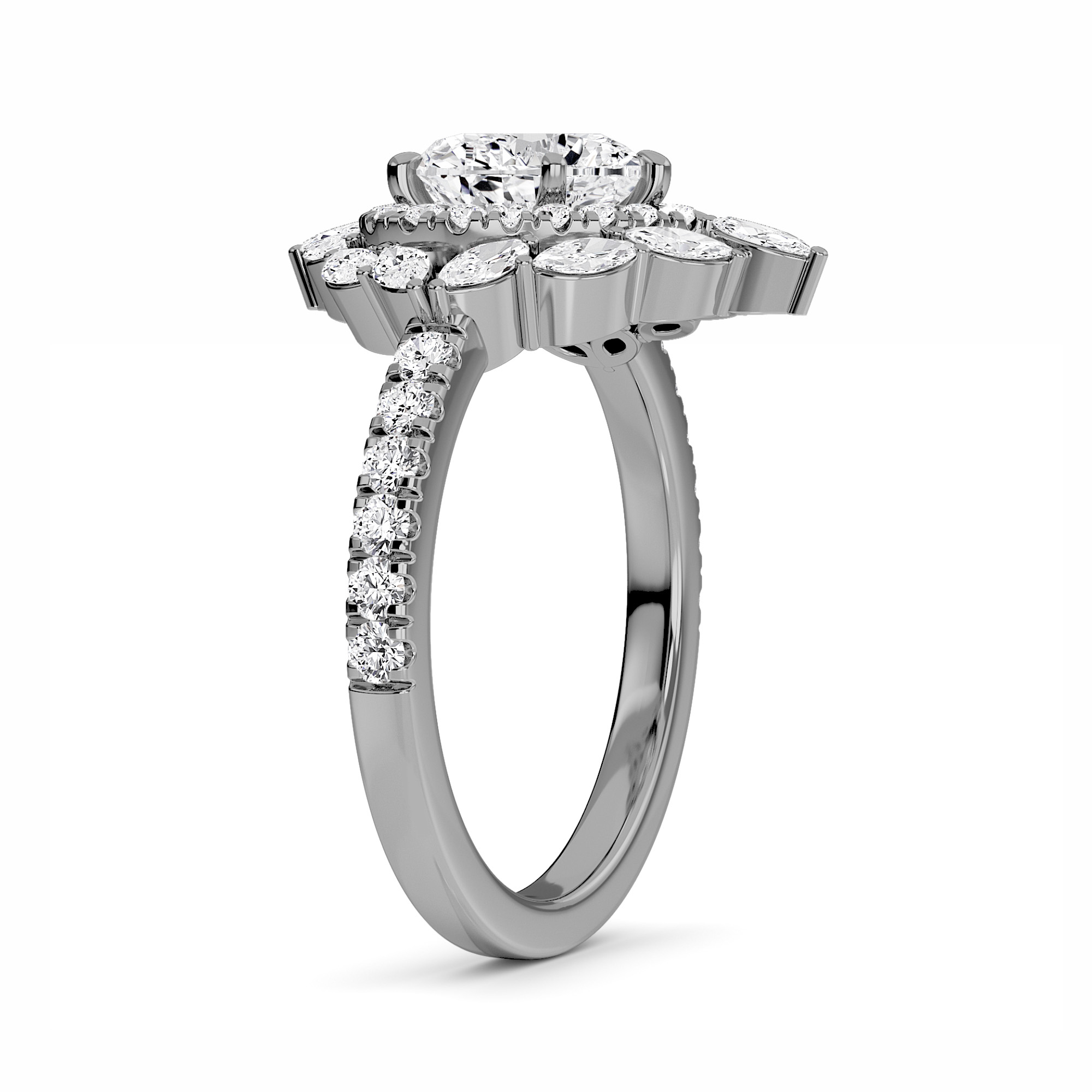 White Diamond Celestial Bloom Halo Engagement Ring - Evelina